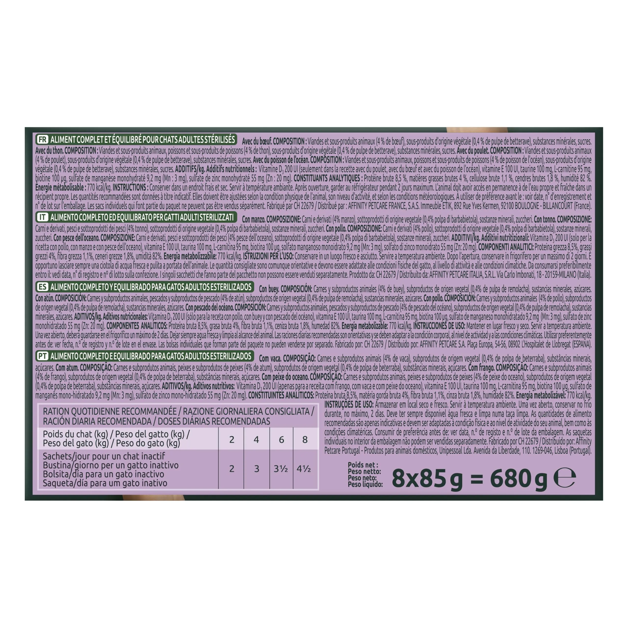 Ultima Wet Fit & Delicious Cibo Umido per Gatti Sterilizzati Multipack Pollo Manzo Tonno Pesce dell'Oceano 64x85g - immagine 3
