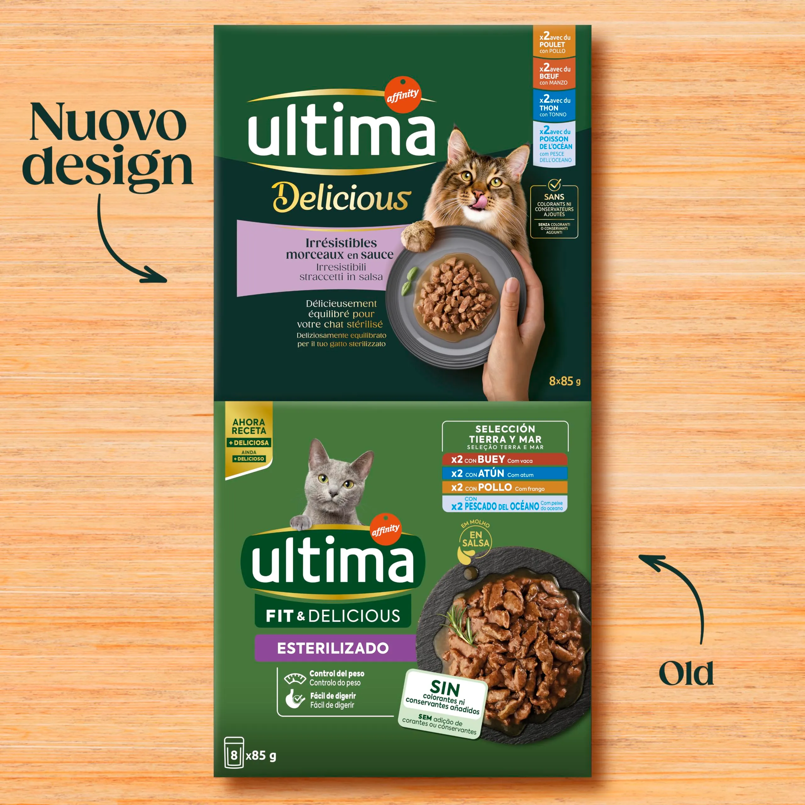 Ultima Wet Fit & Delicious Cibo Umido per Gatti Sterilizzati Multipack Pollo Manzo Tonno Pesce dell'Oceano 64x85g - immagine 4