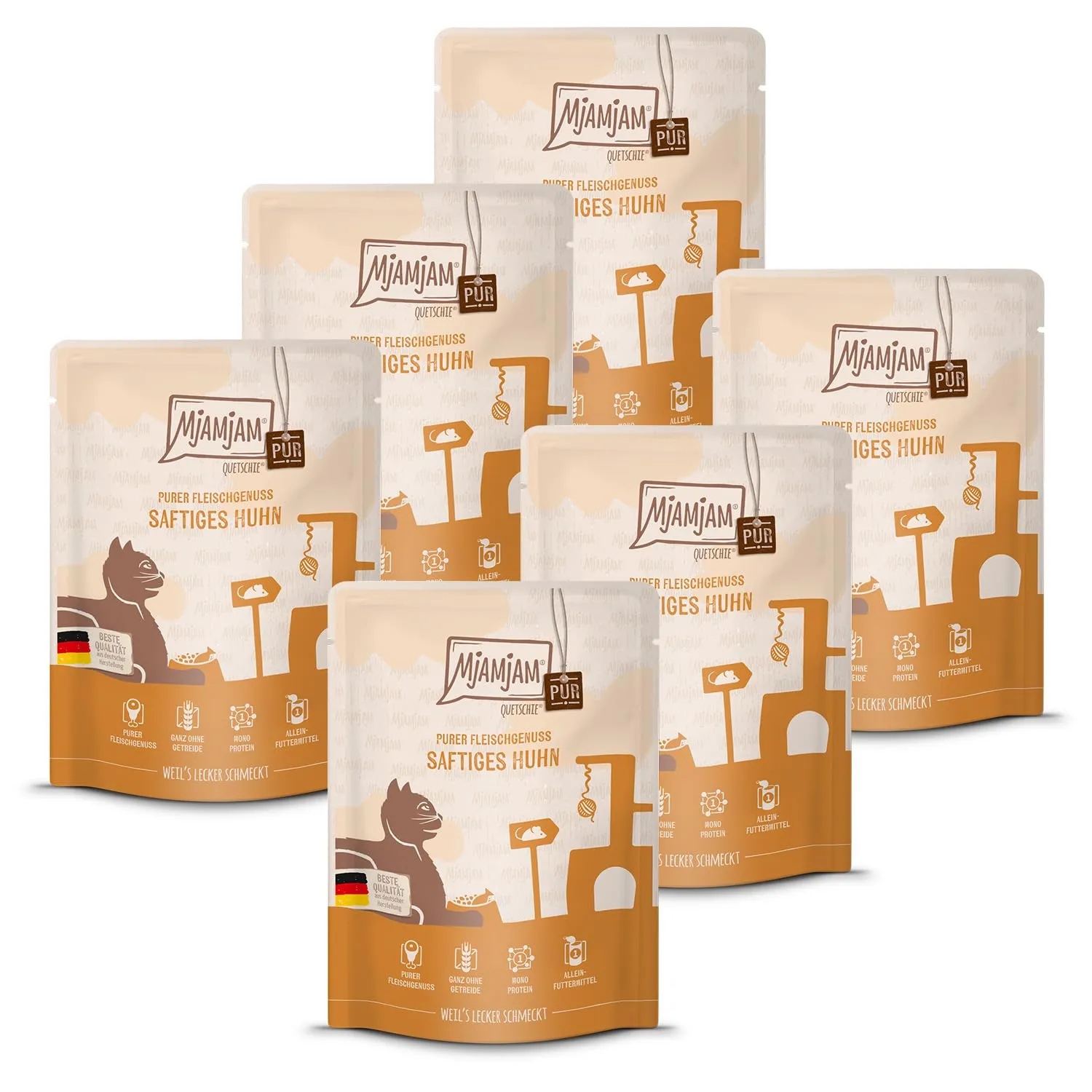 MjAMjAM Quetschie Cibo Umido per Gatti al Pollo, Senza Cereali, 6 x 300 g - immagine 1