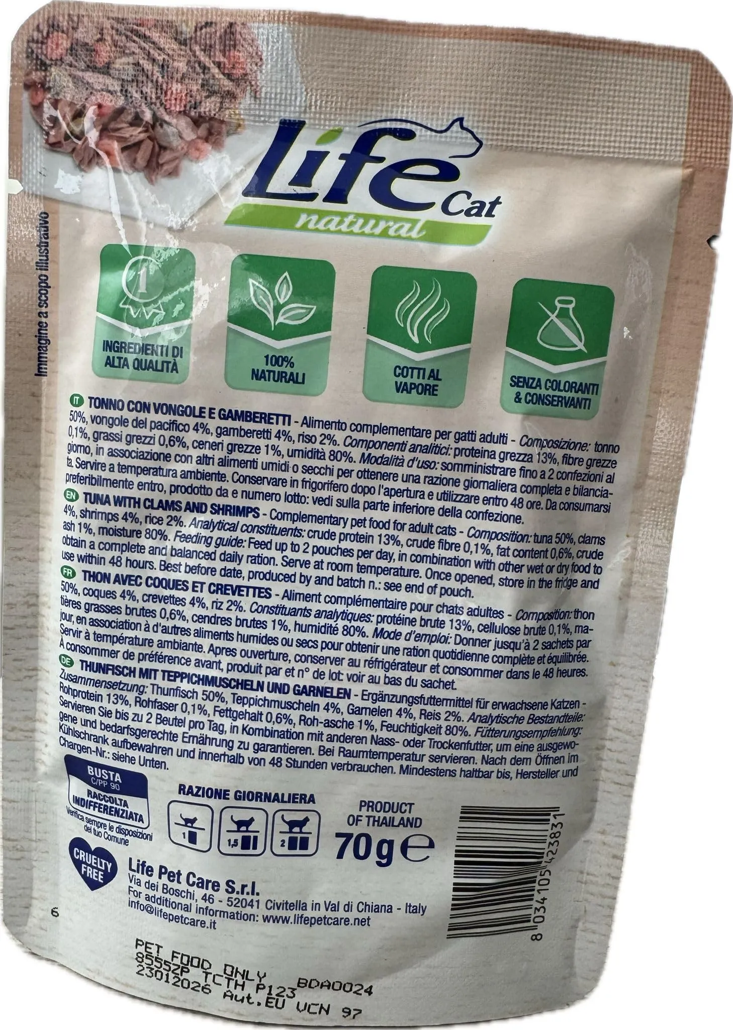 Life Cat Natural Tonno con Vongole e Gamberetti, 70g - immagine 2
