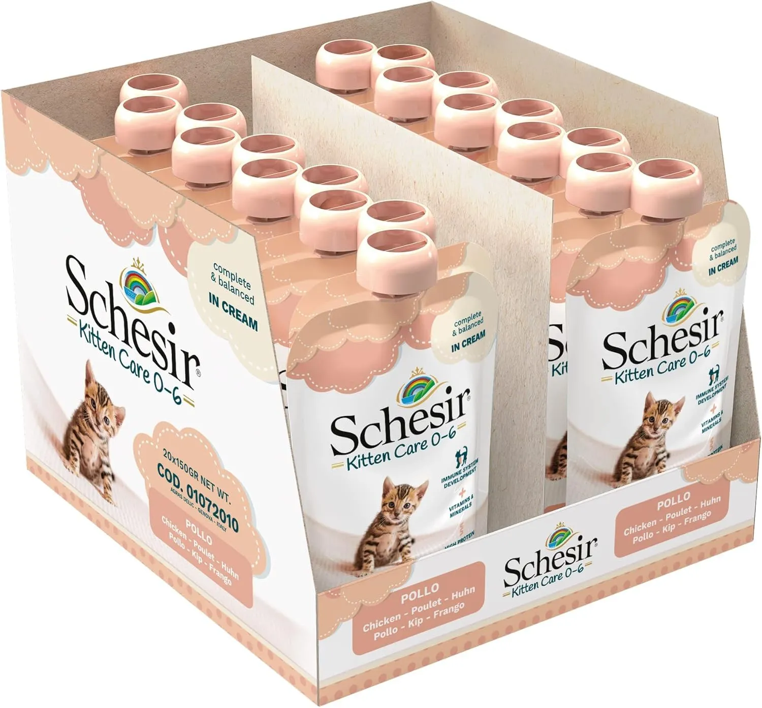 Schesir Cibo umido per gatti cuccioli al gusto Pollo in crema, 0-6 mesi, 20 buste da 150g - immagine 1