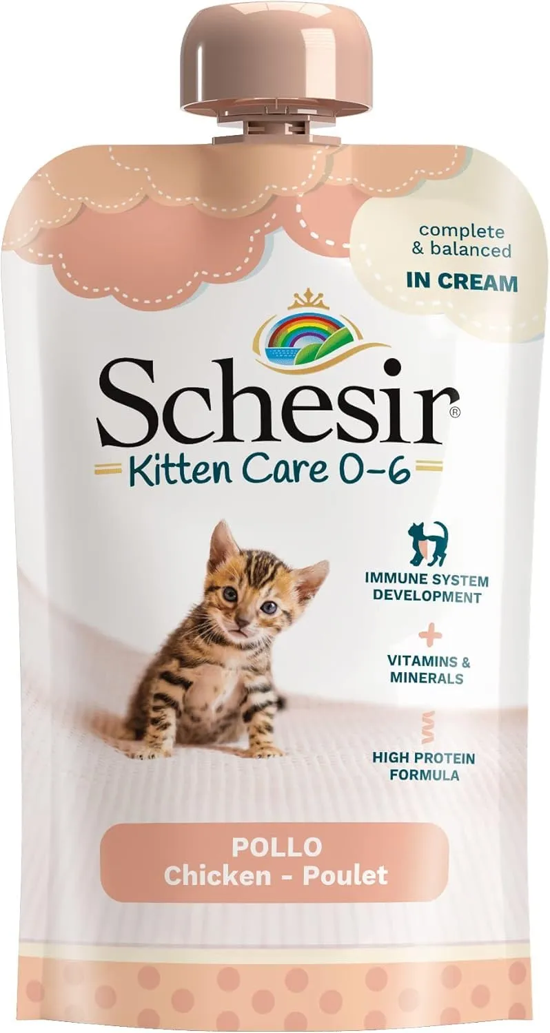 Schesir Cibo umido per gatti cuccioli al gusto Pollo in crema, 0-6 mesi, 20 buste da 150g - immagine 2