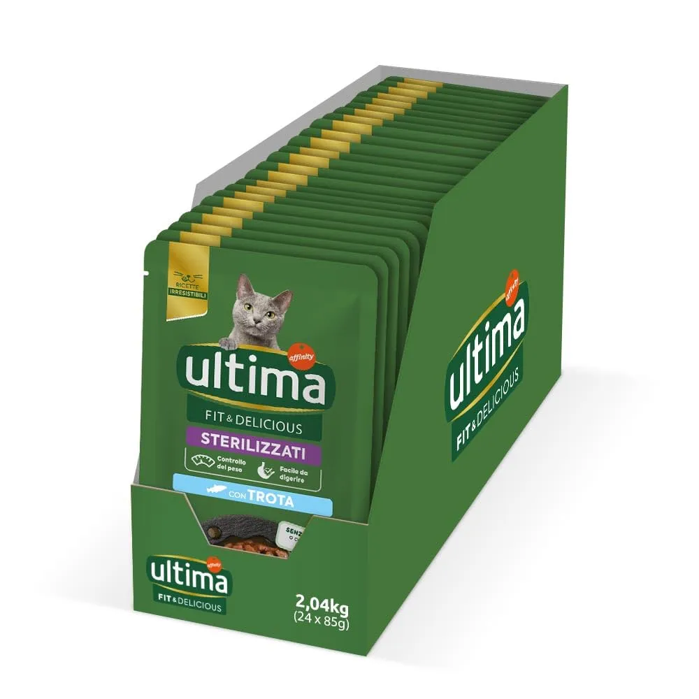 Ultima Fit & Delicious Cibo Umido per Gatti con Trota, 24 Buste da 85g - immagine 1