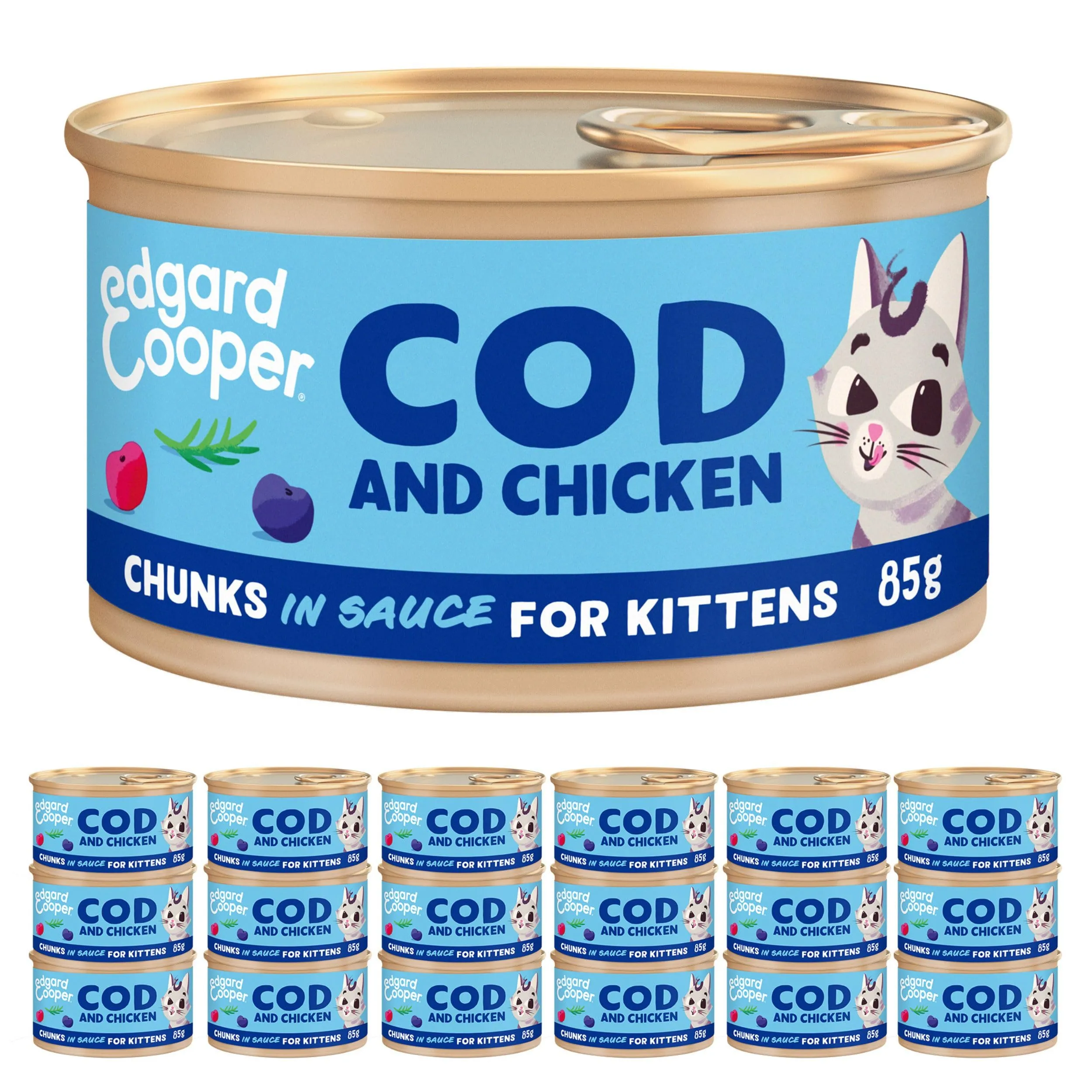 Edgard & Cooper Cibo Umido per Gatti Junior, Merluzzo e Pollo Fresco, 85g x 18 - immagine 1