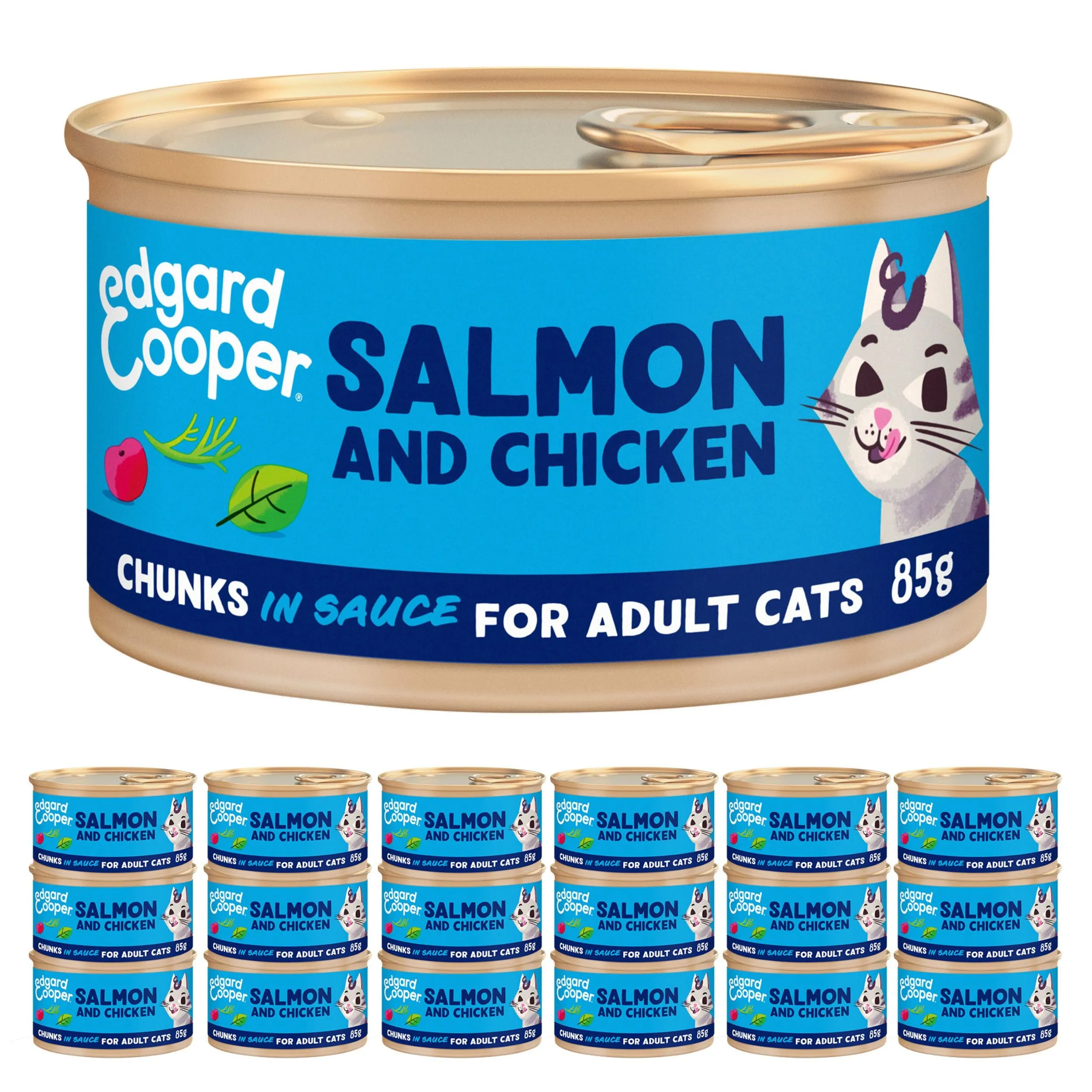 Edgard & Cooper Cibo Umido per Gatti Pollo e Salmone in Salsa, Senza Cereali, 85g x 18 - immagine 1
