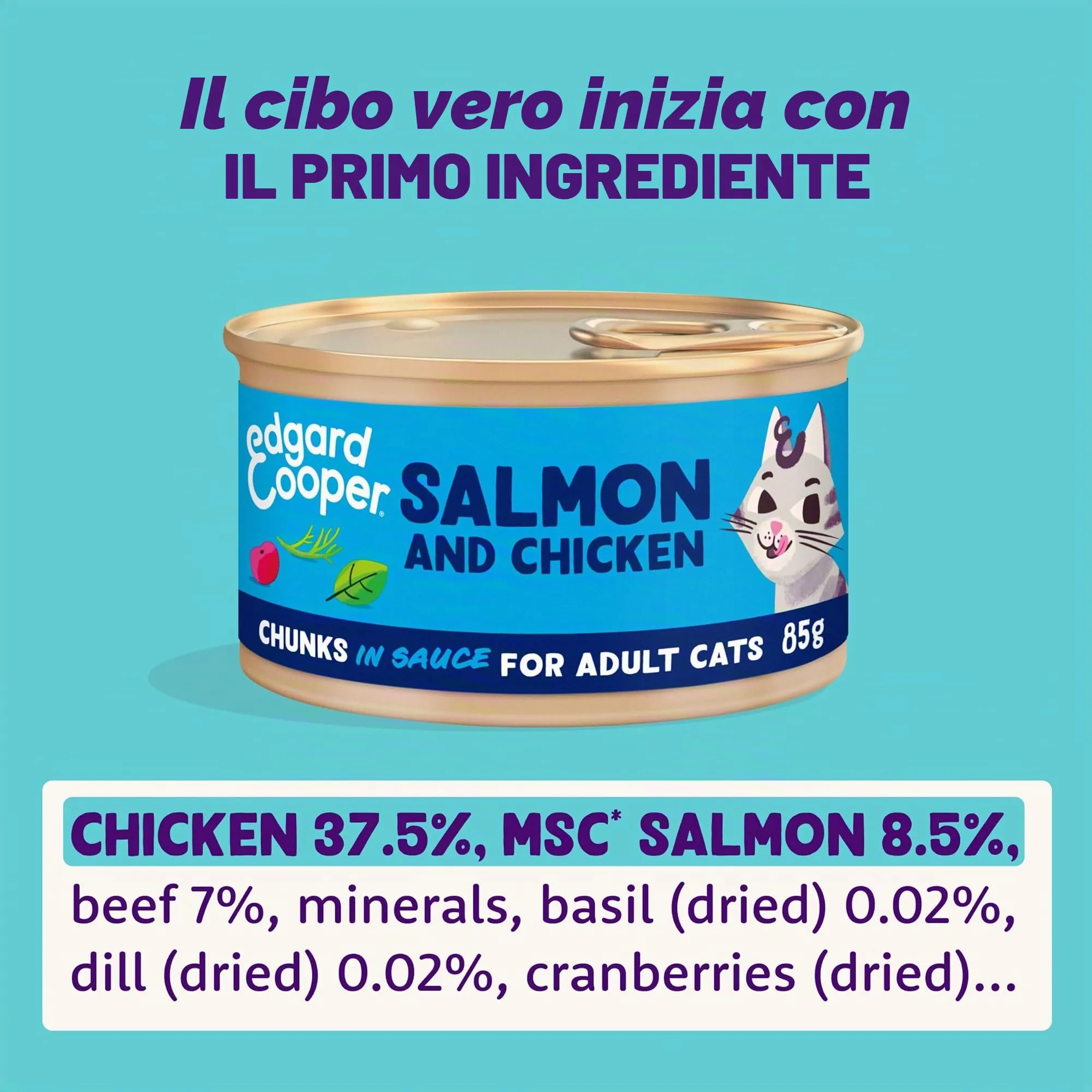 Edgard & Cooper Cibo Umido per Gatti Pollo e Salmone in Salsa, Senza Cereali, 85g x 18 - immagine 4
