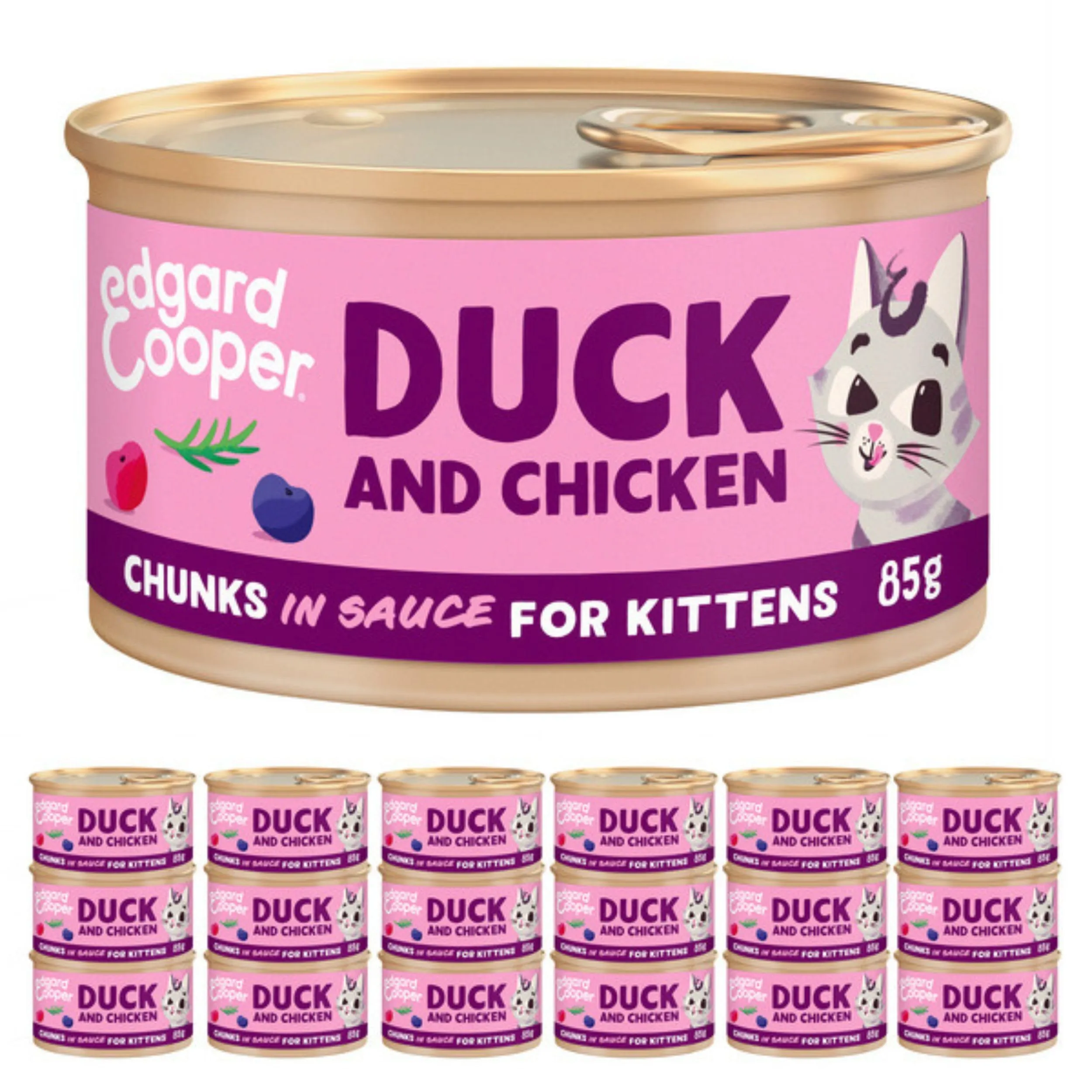 Edgard & Cooper Cibo Umido per Gatti Junior, Anatra e Pollo Fresco in Salsa, Senza Cereali, 85g x 18 - immagine 1