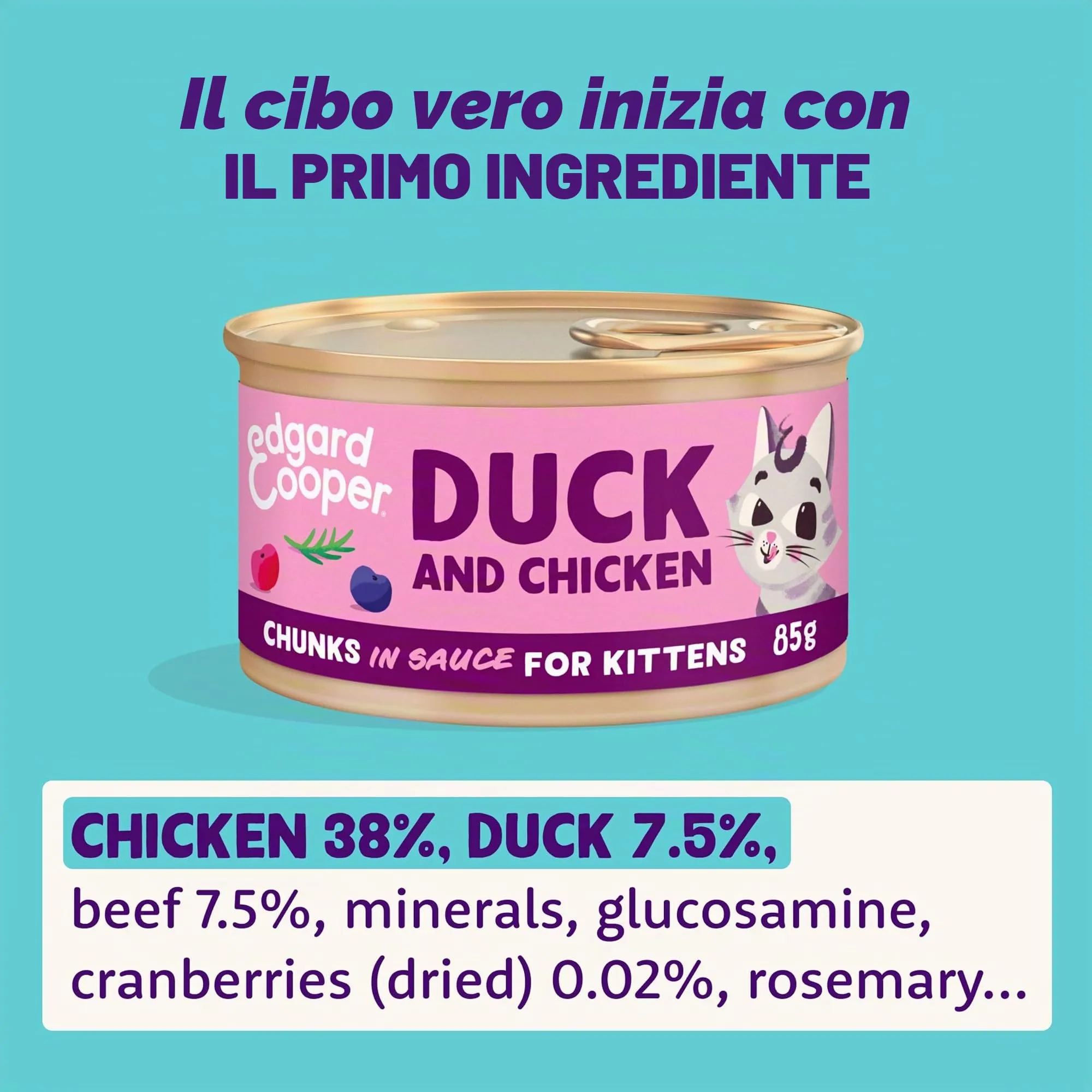 Edgard & Cooper Cibo Umido per Gatti Junior, Anatra e Pollo Fresco in Salsa, Senza Cereali, 85g x 18 - immagine 5