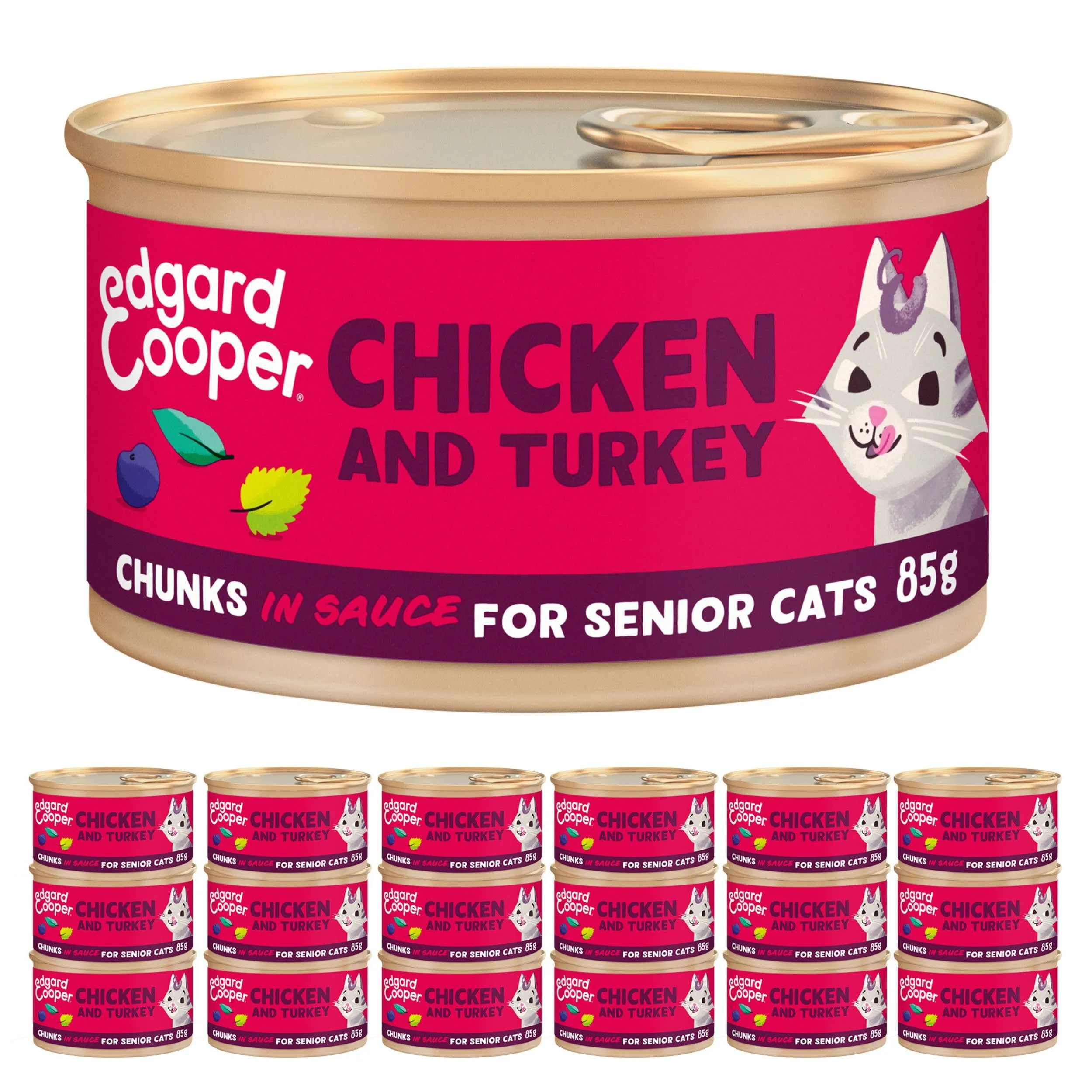 Edgard & Cooper Cibo Umido per Gatti Anziani, Pollo e Tacchino in Salsa, Senza Cereali, 18 x 85g - immagine 1