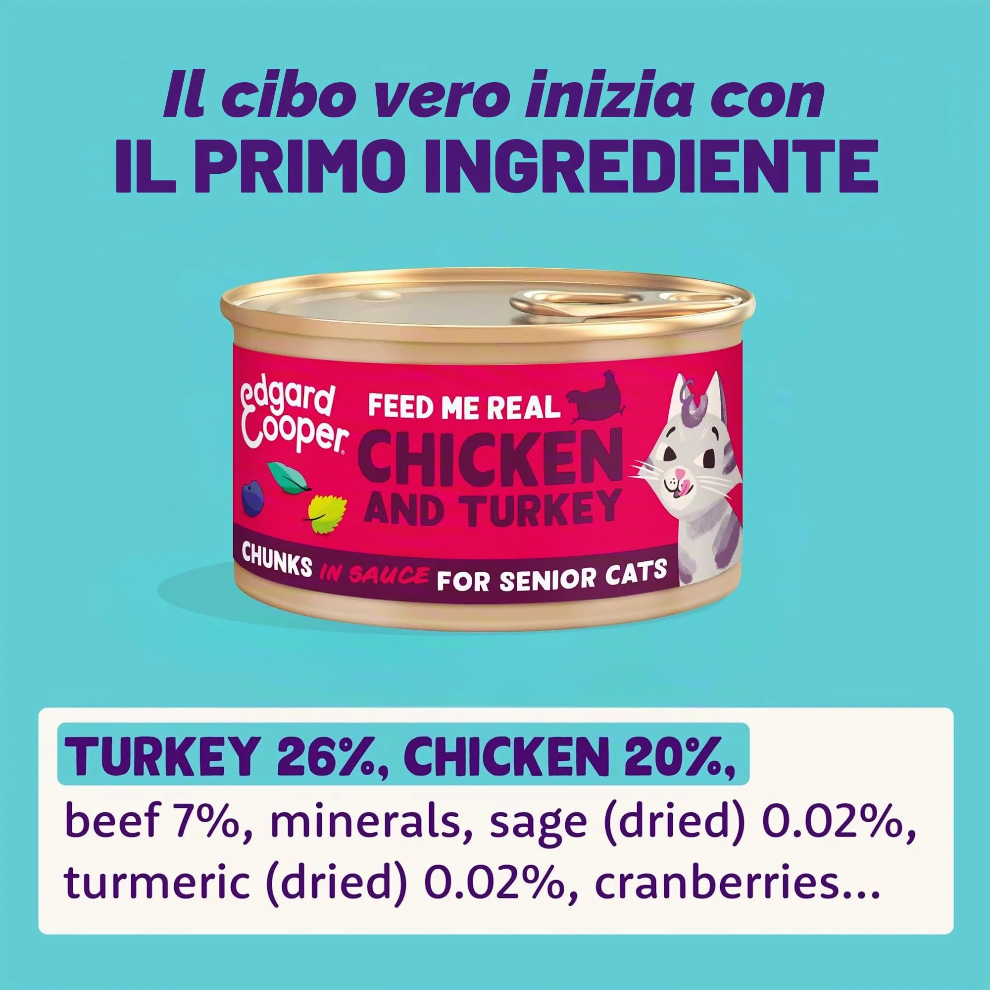 Edgard & Cooper Cibo Umido per Gatti Anziani, Pollo e Tacchino in Salsa, Senza Cereali, 18 x 85g - immagine 3