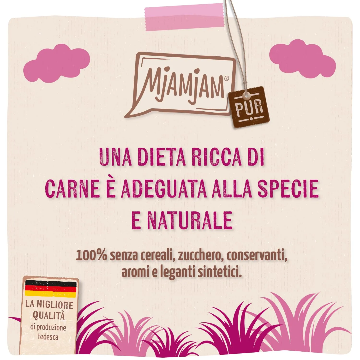 MjAMjAM Quetschie Cibo Umido per Gatti, Maiale Succoso Pure, Senza Cereali, 6 x 300 g - immagine 2