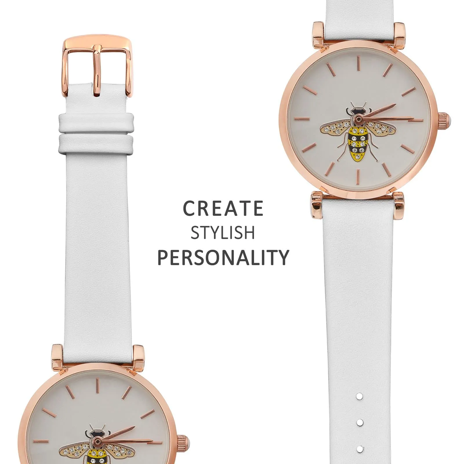 WOCCI Cinturino per Orologio in Pelle 13mm Bianco con Fibbia Oro Rosa - immagine 8