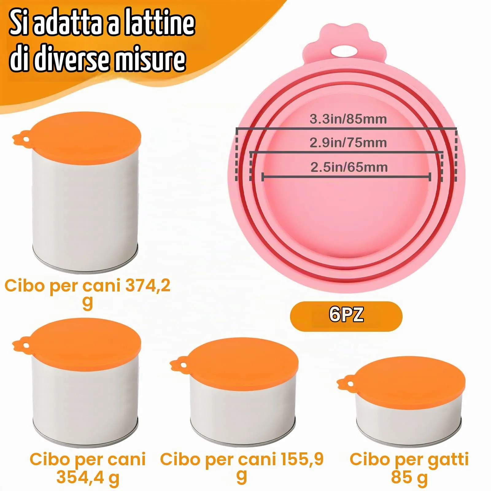 MXTIMWAN Coperture in Silicone per Lattine di Cibo per Animali, Set da 6 Pezzi con Taglia 3 in 1 Universale - immagine 3