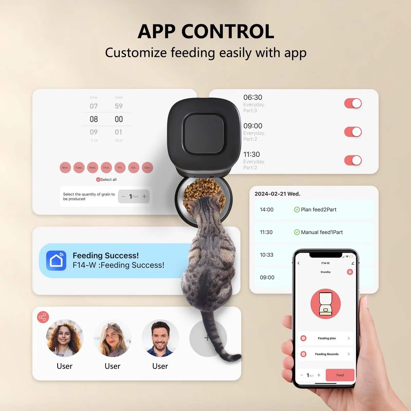 PUPPY KITTY Distributore Automatico Cibo Gatti, WiFi, App Smart Life, Registrazione Vocale 10S, Ciotola in Acciaio Inossidabile 304, 3L - immagine 2
