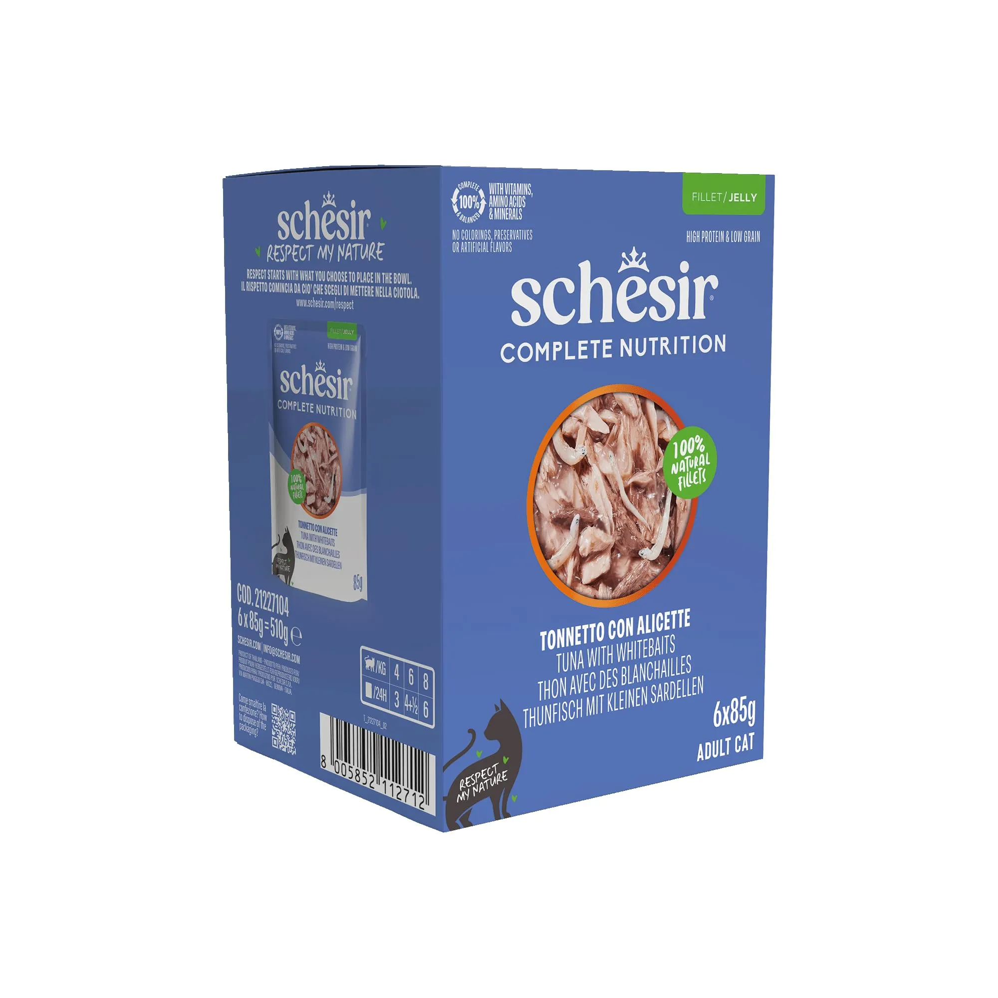 Schesir Tonnetto con Alicette in Gelatina, Alimento Umido Completo per Gatti, 6 x 85g - immagine 1