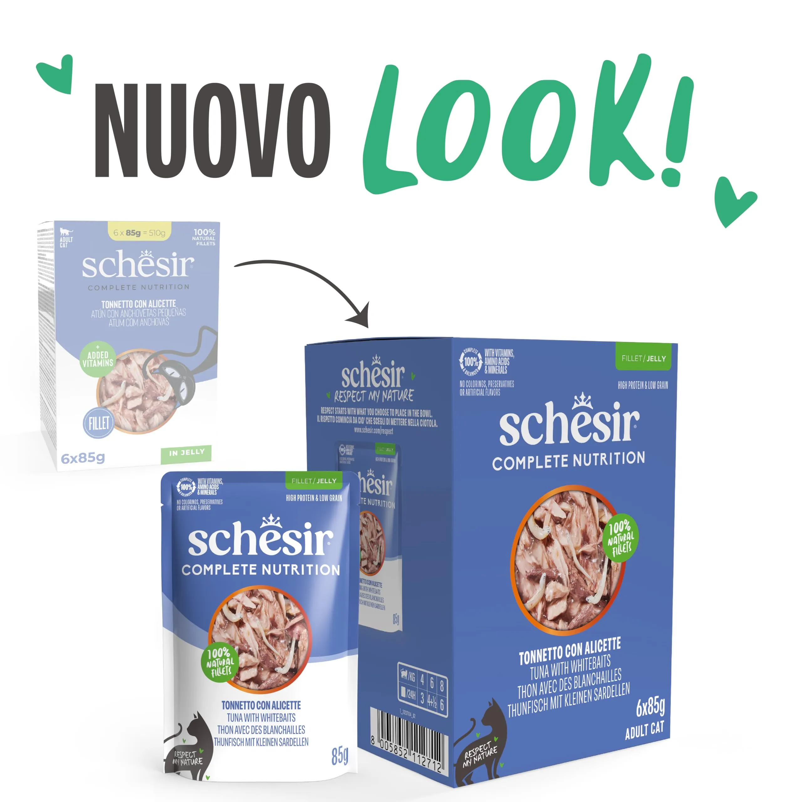 Schesir Tonnetto con Alicette in Gelatina, Alimento Umido Completo per Gatti, 6 x 85g - immagine 2