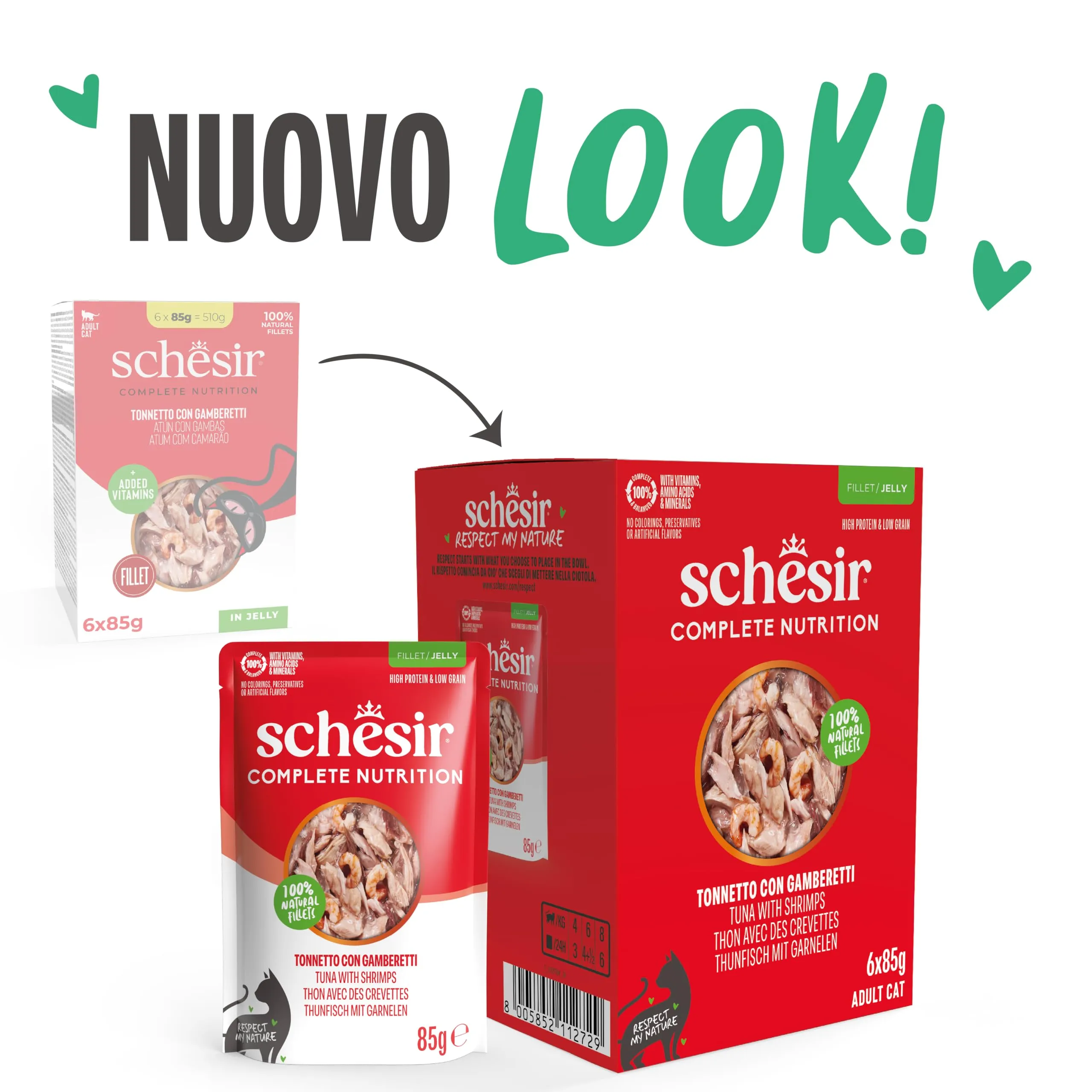 Schesir Tonnetto con Gamberetti in Gelatina, Alimento Umido Completo per Gatti, 6 x 85g - immagine 2