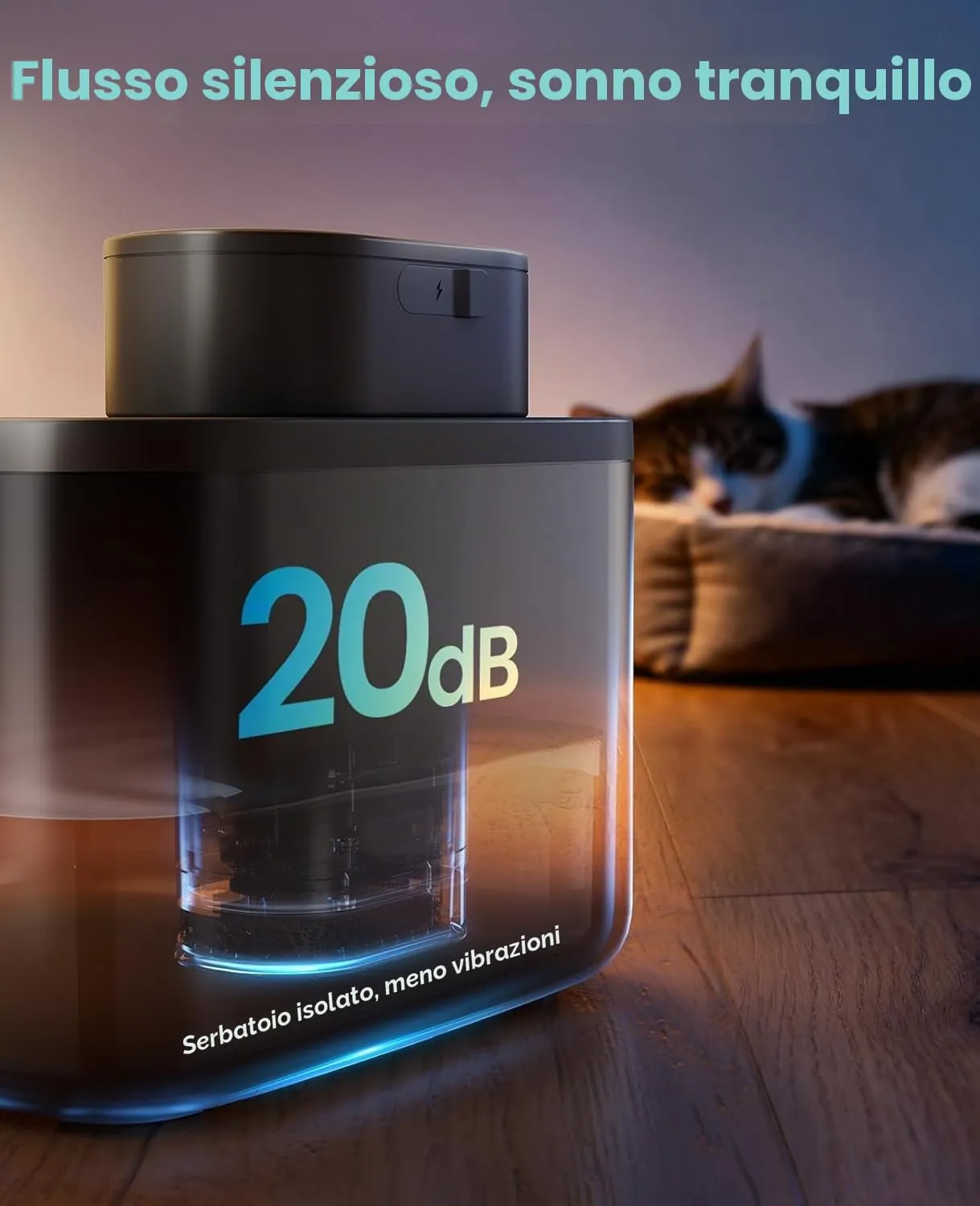 oneisall Fontana per Gatti Senza Fili, 2,2 L con Sensore di Movimento e Pompa SilentFlow, Nera - immagine 3