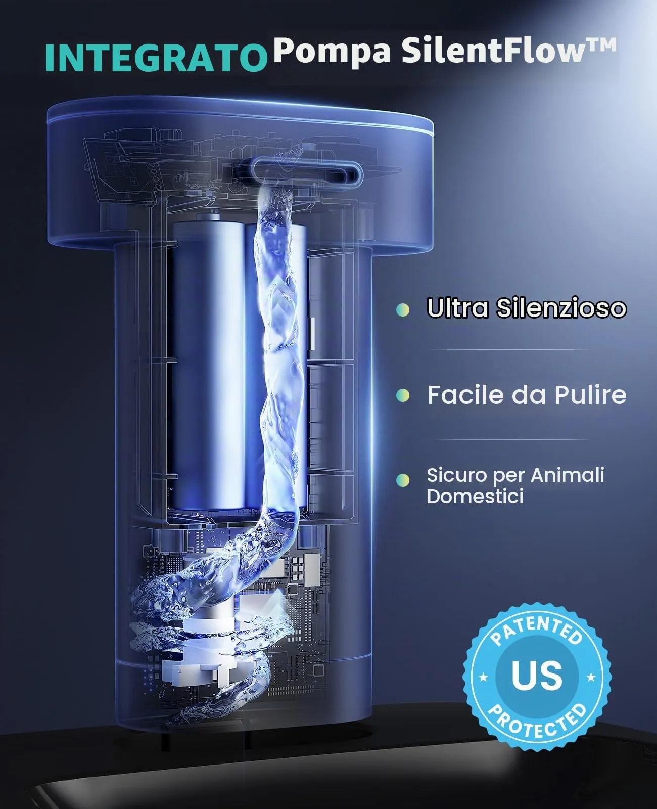 oneisall Fontana per Gatti Senza Fili, 2,2 L con Sensore di Movimento e Pompa SilentFlow, Nera - immagine 7