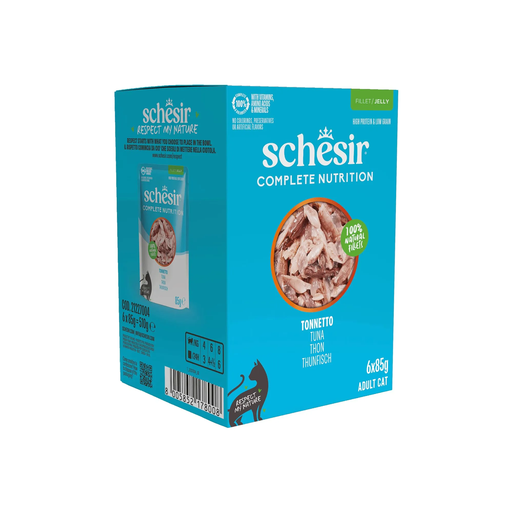 Schesir Filetti di Tonnetto in Gelatina Alimento Umido Completo per Gatti, 6 x 85g - immagine 1