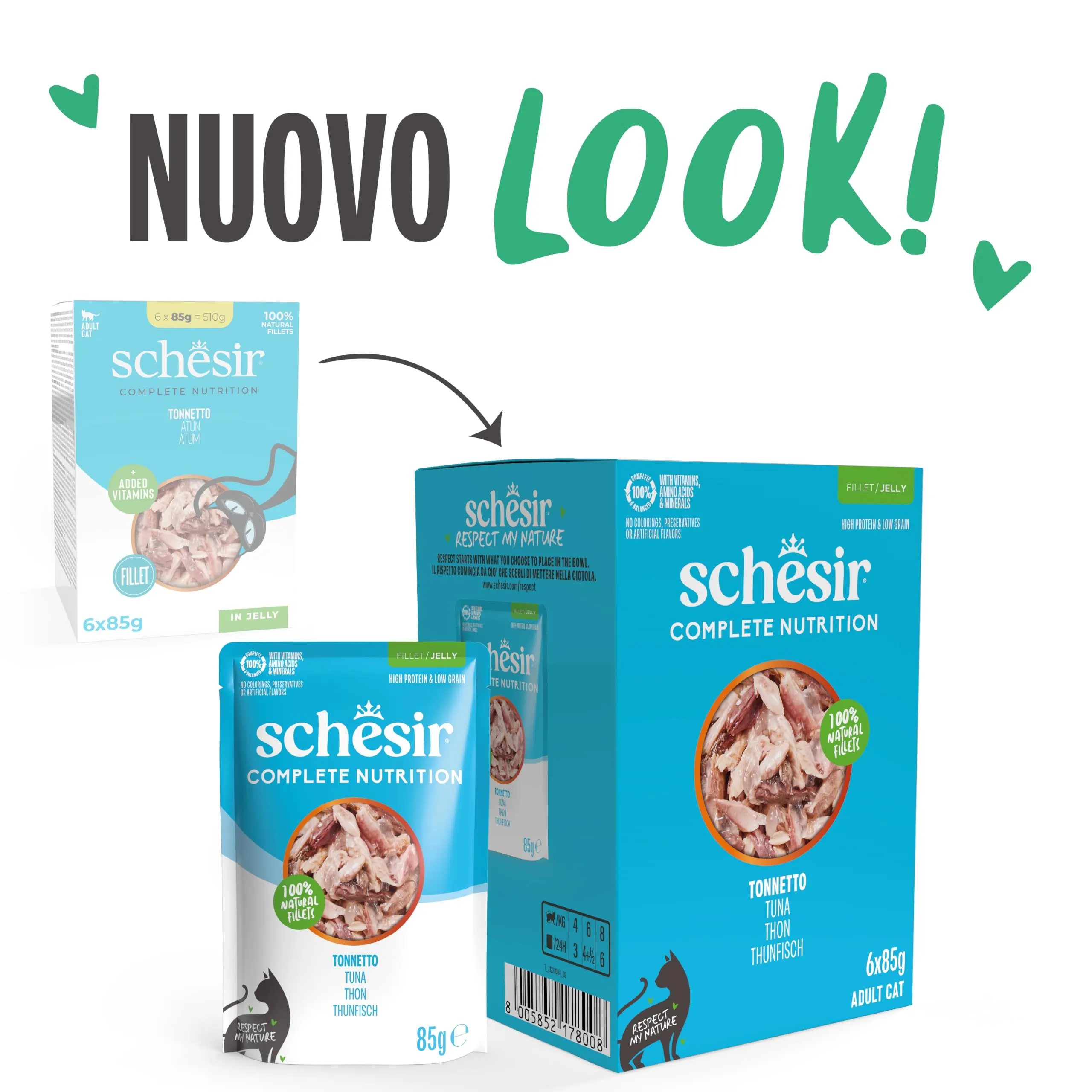 Schesir Filetti di Tonnetto in Gelatina Alimento Umido Completo per Gatti, 6 x 85g - immagine 2