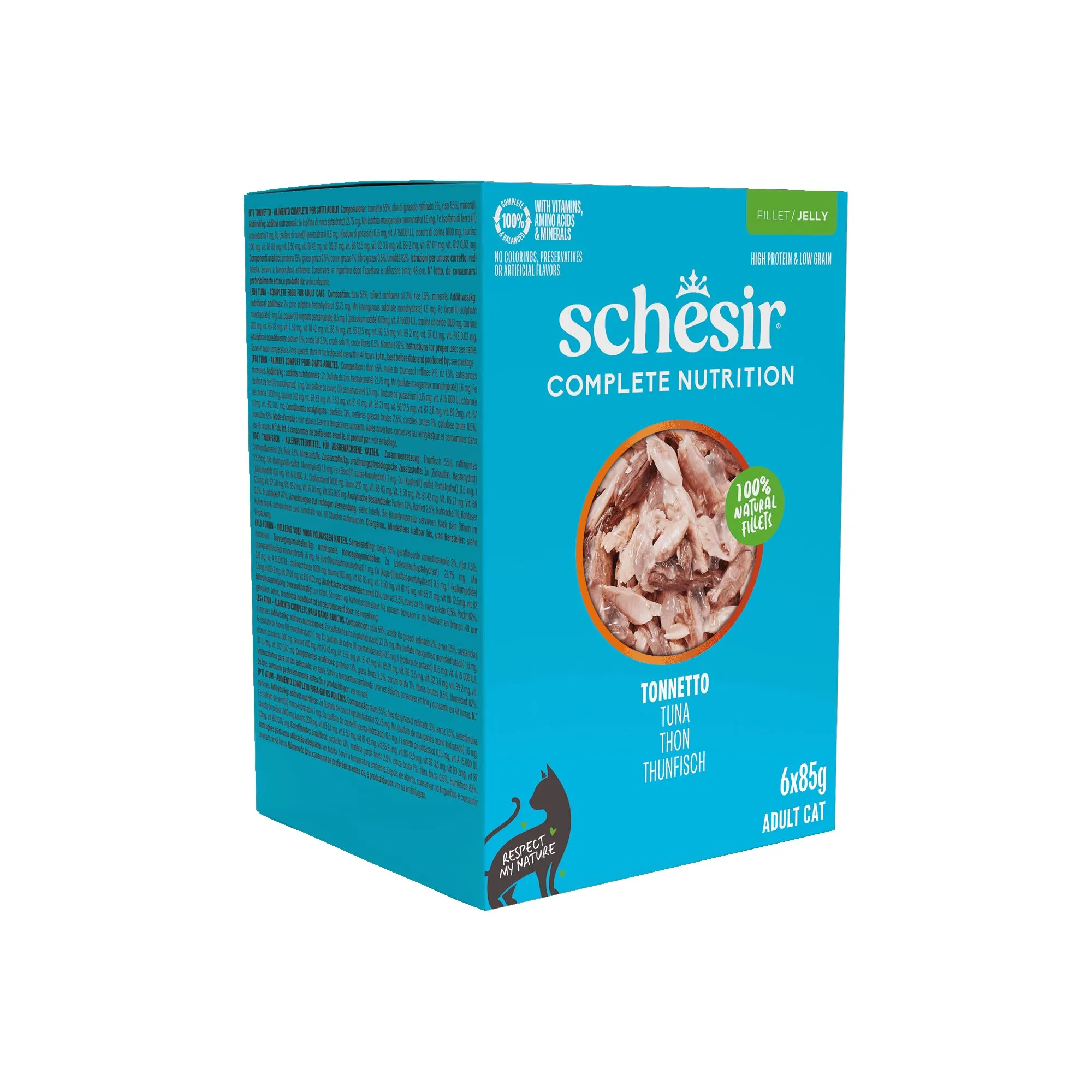 Schesir Filetti di Tonnetto in Gelatina Alimento Umido Completo per Gatti, 6 x 85g - immagine 3