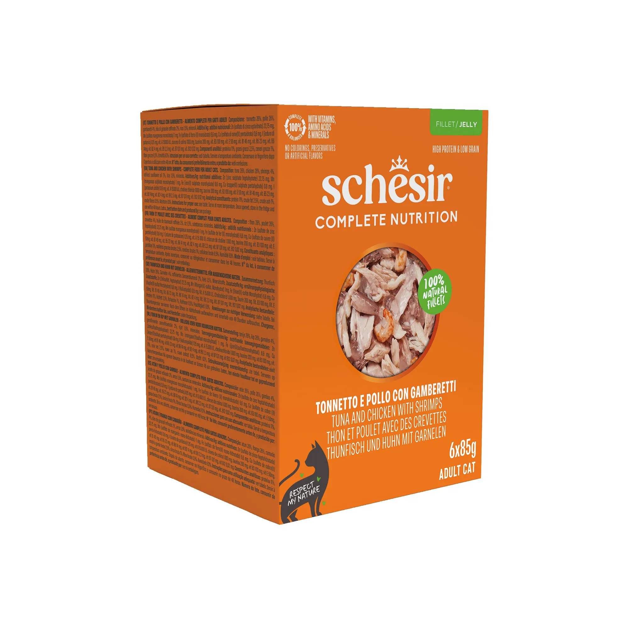 Schesir Tonnetto e Pollo con Gamberetti in Gelatina, Alimento Umido Completo per Gatti, 6 x 85g - immagine 3