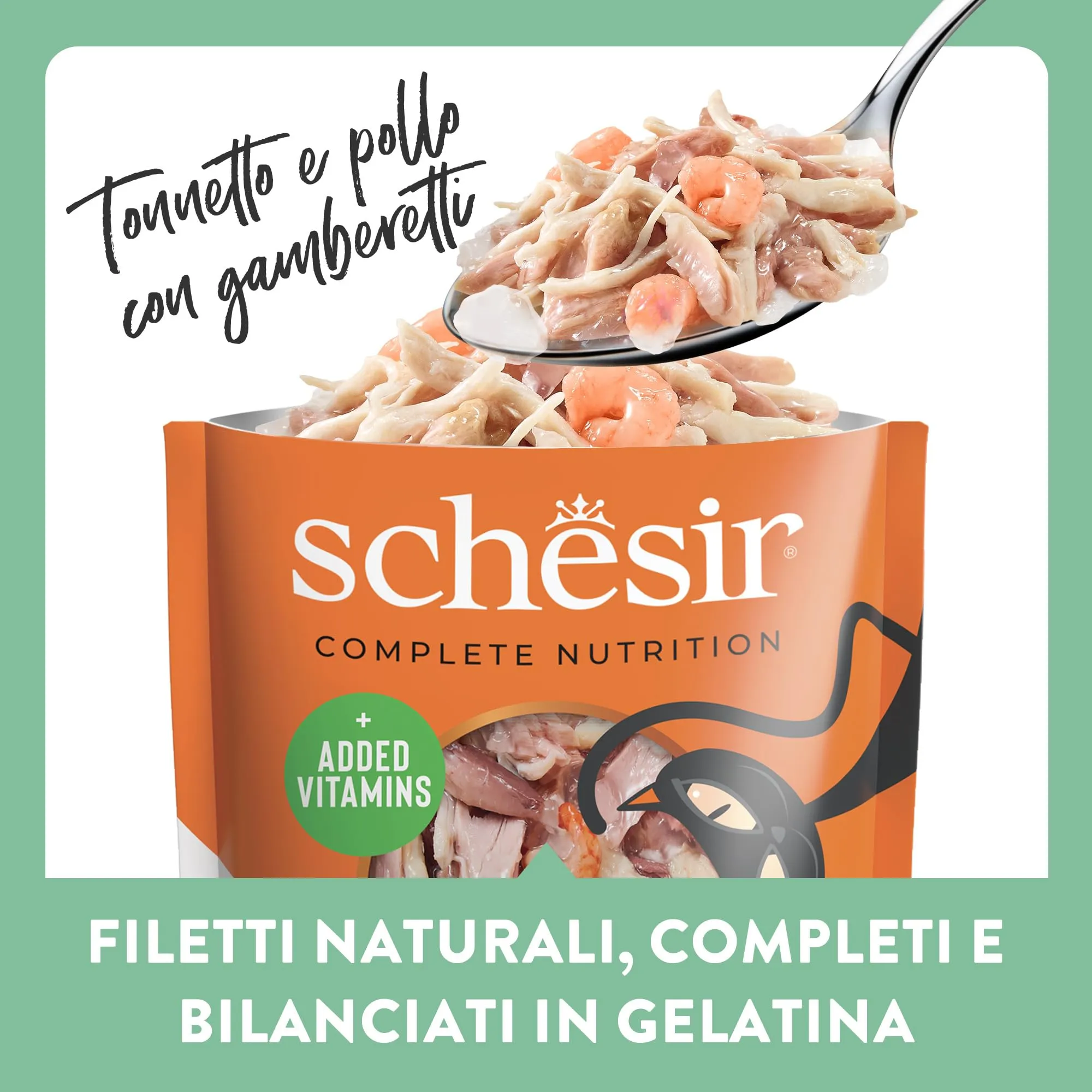 Schesir Tonnetto e Pollo con Gamberetti in Gelatina, Alimento Umido Completo per Gatti, 6 x 85g - immagine 4