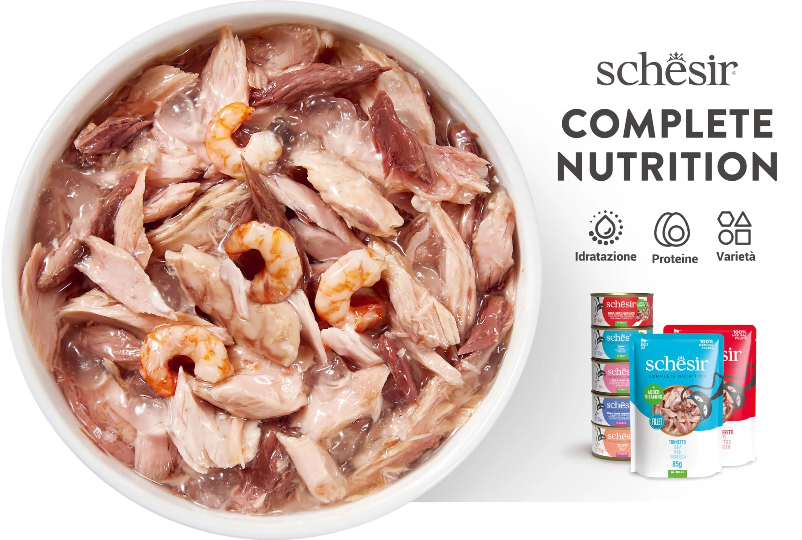 Schesir Tonnetto e Pollo con Gamberetti in Gelatina, Alimento Umido Completo per Gatti, 6 x 85g - immagine 6