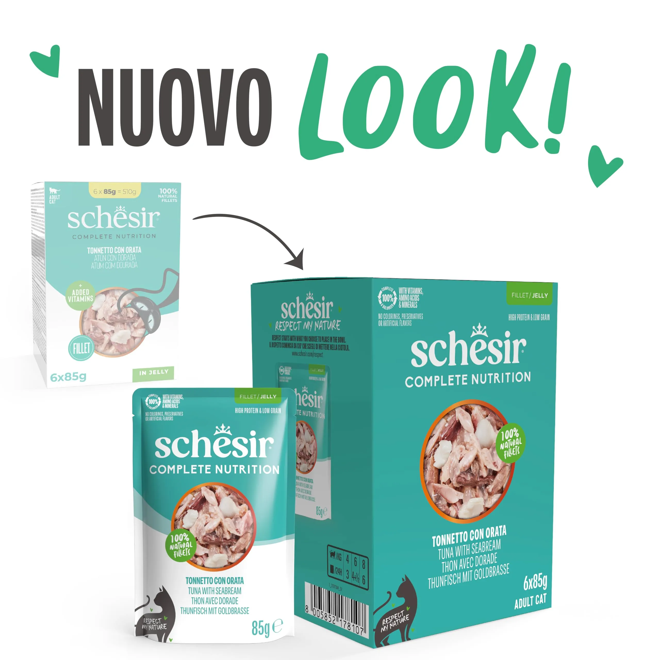 Schesir Tonnetto con Orata in Gelatina Alimento Umido Completo per Gatti 6 x 85g - immagine 2