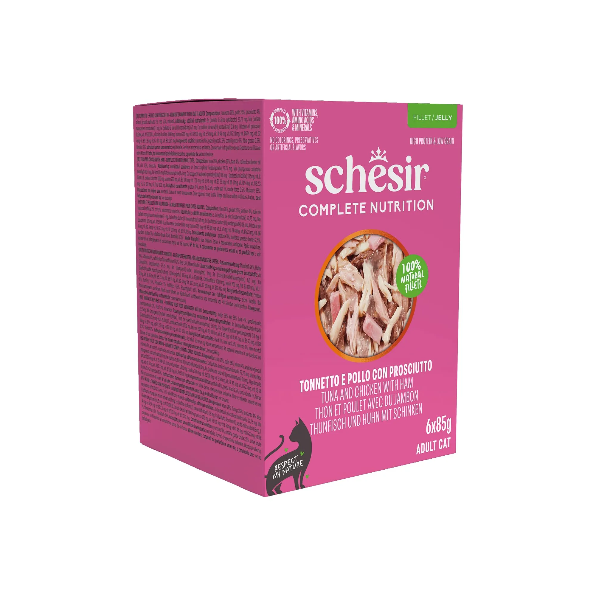 Schesir Tonnetto e Pollo con Prosciutto in Gelatina, Alimento Umido Completo per Gatti, 6 x 85g - immagine 3