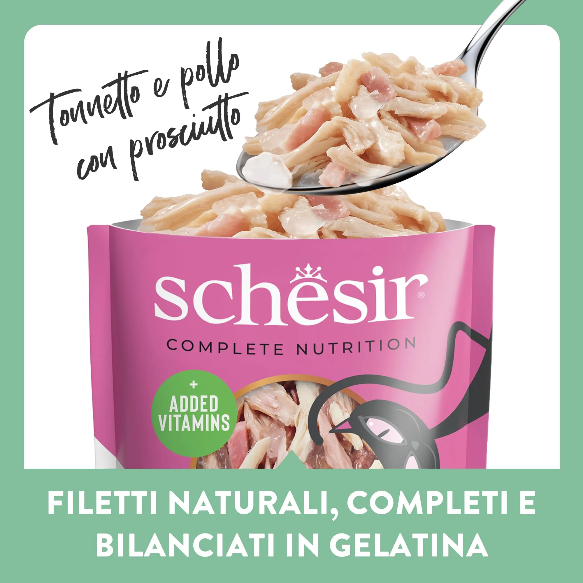 Schesir Tonnetto e Pollo con Prosciutto in Gelatina, Alimento Umido Completo per Gatti, 6 x 85g - immagine 4