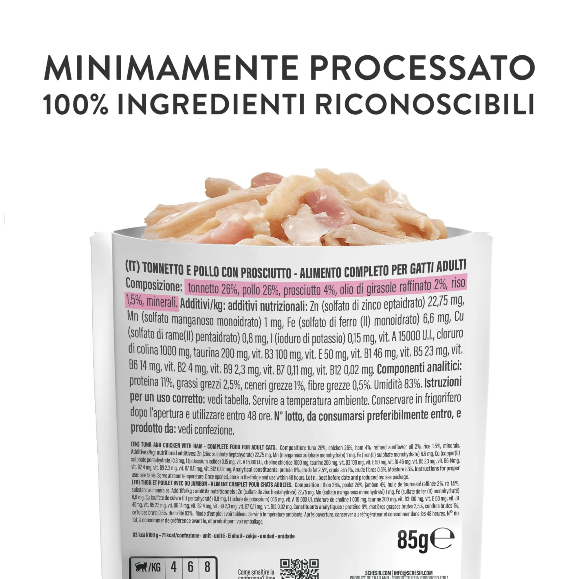 Schesir Tonnetto e Pollo con Prosciutto in Gelatina, Alimento Umido Completo per Gatti, 6 x 85g - immagine 5