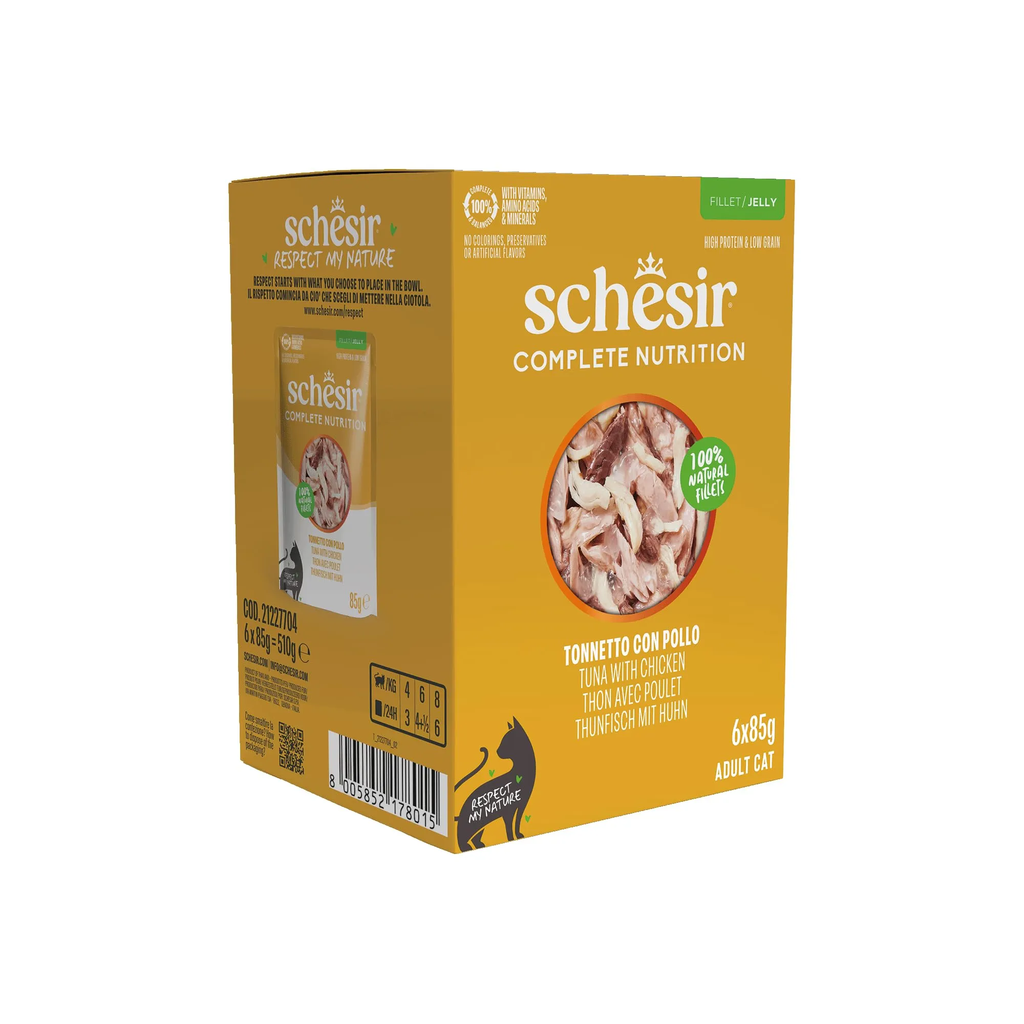 Schesir Tonnetto con Pollo in Gelatina, Alimento Umido Completo per Gatti, 6 x 85g - immagine 1