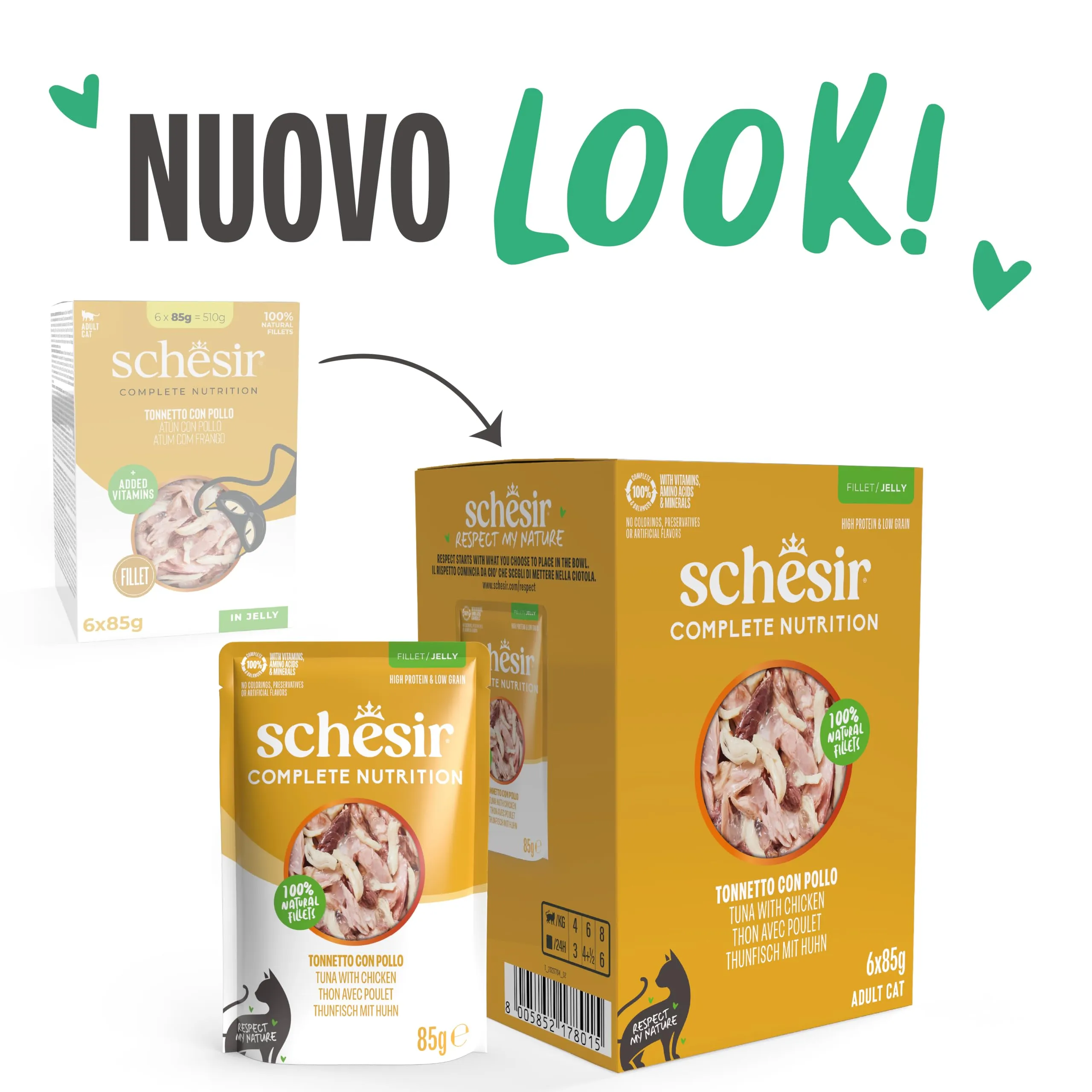 Schesir Tonnetto con Pollo in Gelatina, Alimento Umido Completo per Gatti, 6 x 85g - immagine 2
