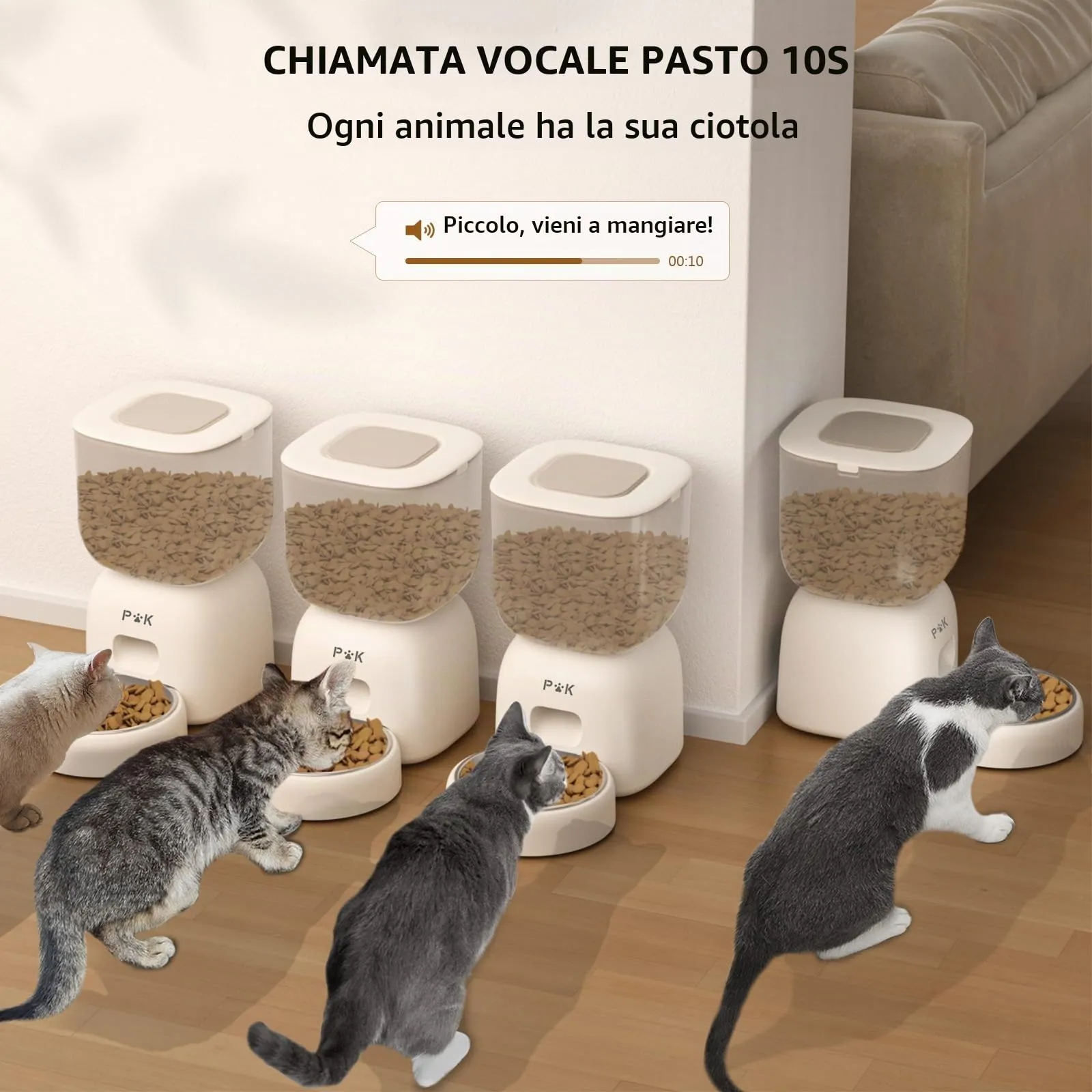 PUPPY KITTY Distributore Automatico Cibo Gatti WiFi, Controllo App, Registrazione Vocale 10S, Ciotola in Acciaio Inossidabile 304, 3L - immagine 5