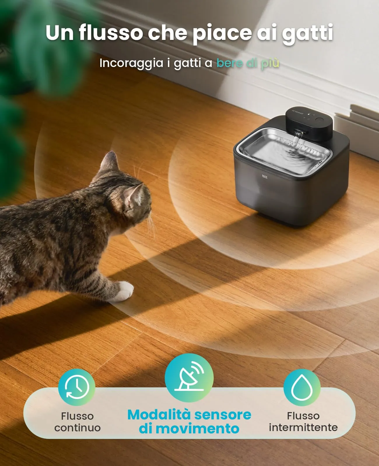 oneisall Fontana per gatti senza fili, 2.2 L, Acciaio inossidabile 304, PP, ABS - immagine 5