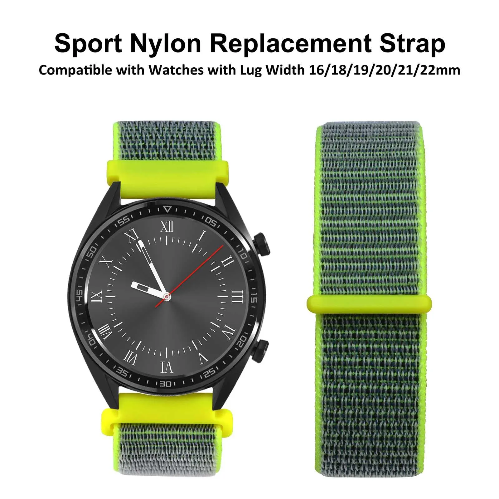 WOCCI Sportivo Cinturino in Nylon 20mm a Sgancio Rapido (Giallo Brillante/Grigio) - immagine 8