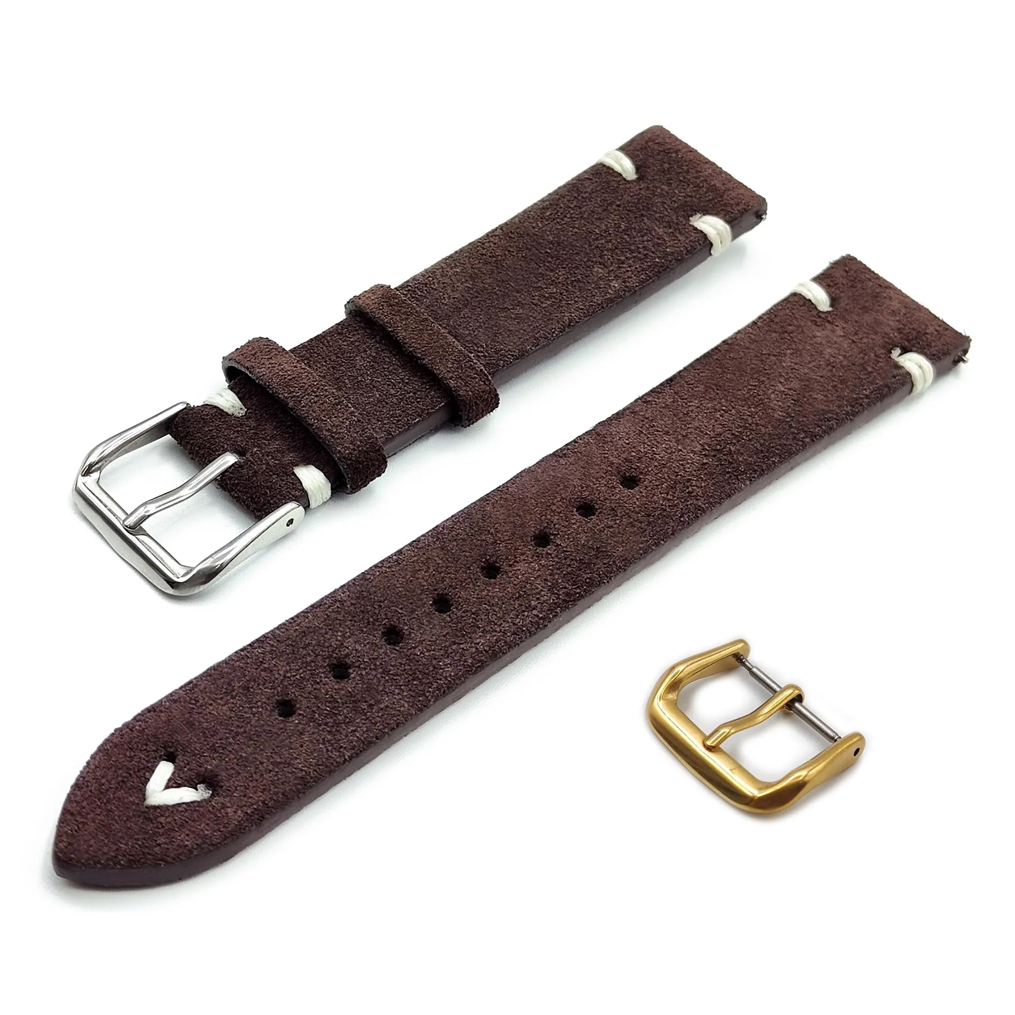 Generico Cinturino in Vera Pelle Scamosciata Vintage One More Strap 20mm Marrone Scuro - immagine 1