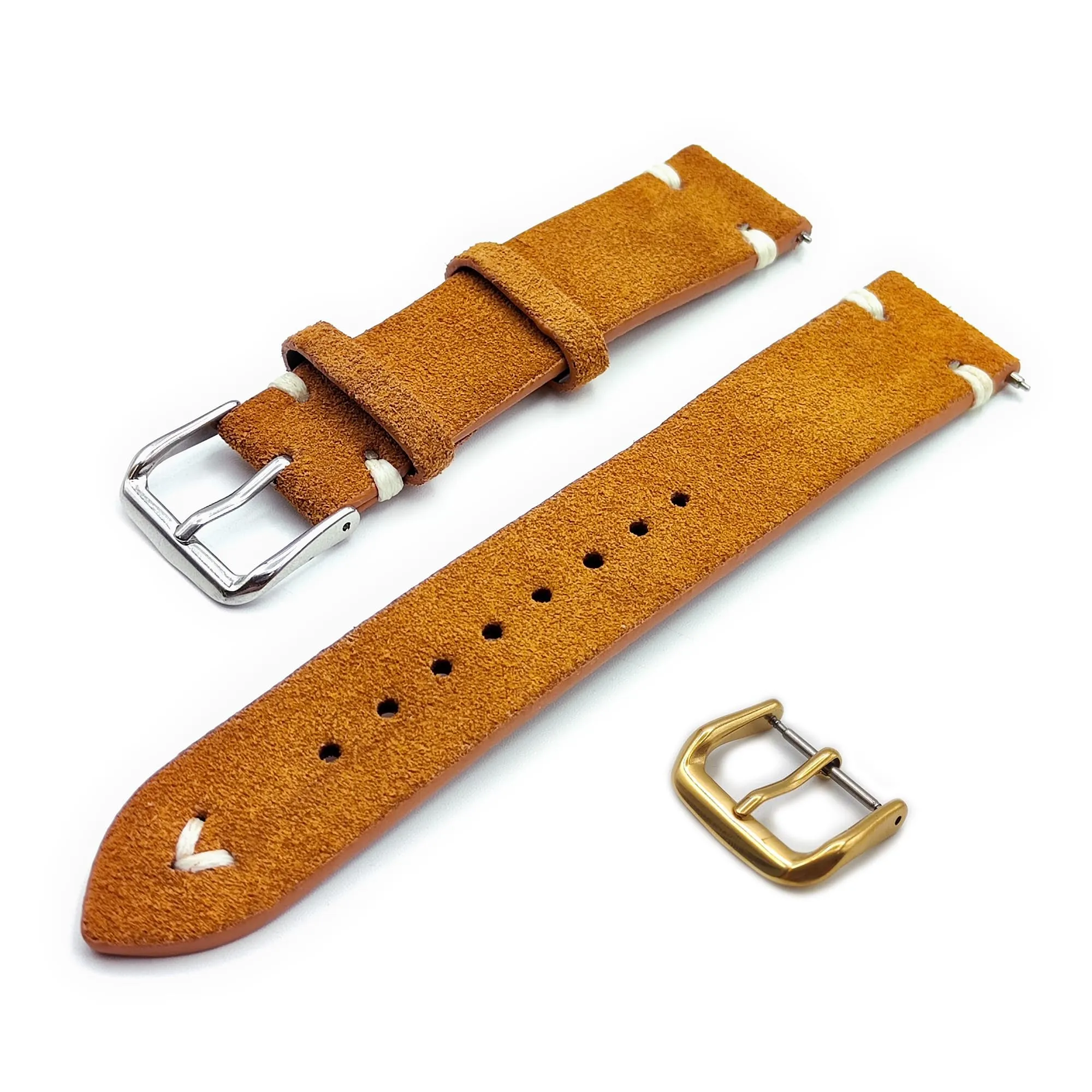 Generico One More Strap Cinturino in Vera Pelle Scamosciata Vintage 22mm - Marrone - immagine 1