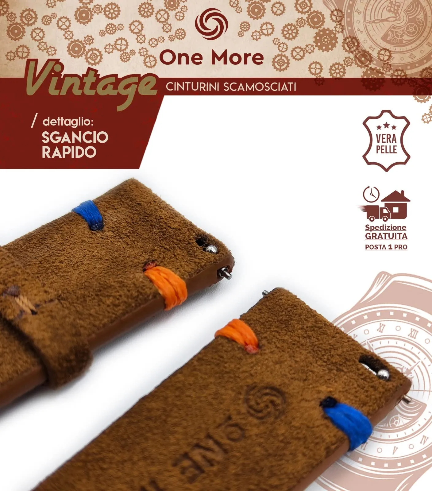 Generico One More Strap Cinturino in Vera Pelle Scamosciata Vintage 22mm Marrone Scuro - immagine 5