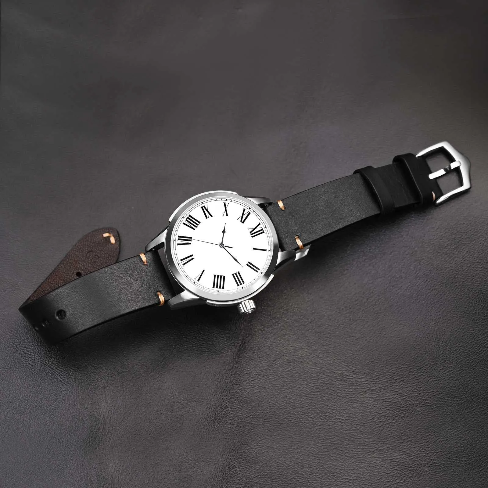 BISONSTRAP Cinturino in Pelle per Orologio Uomo, Sgancio Rapido, 19mm, Nero con Fibbia Argento - immagine 5