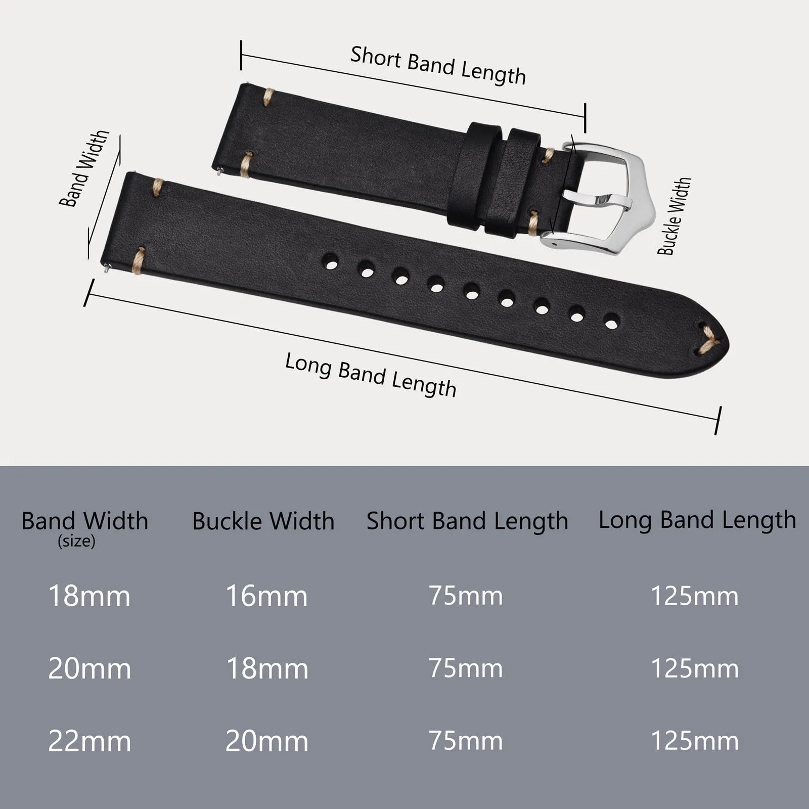 BISONSTRAP Cinturino in Pelle per Orologio Uomo, Sgancio Rapido, 19mm, Nero con Fibbia Argento - immagine 9