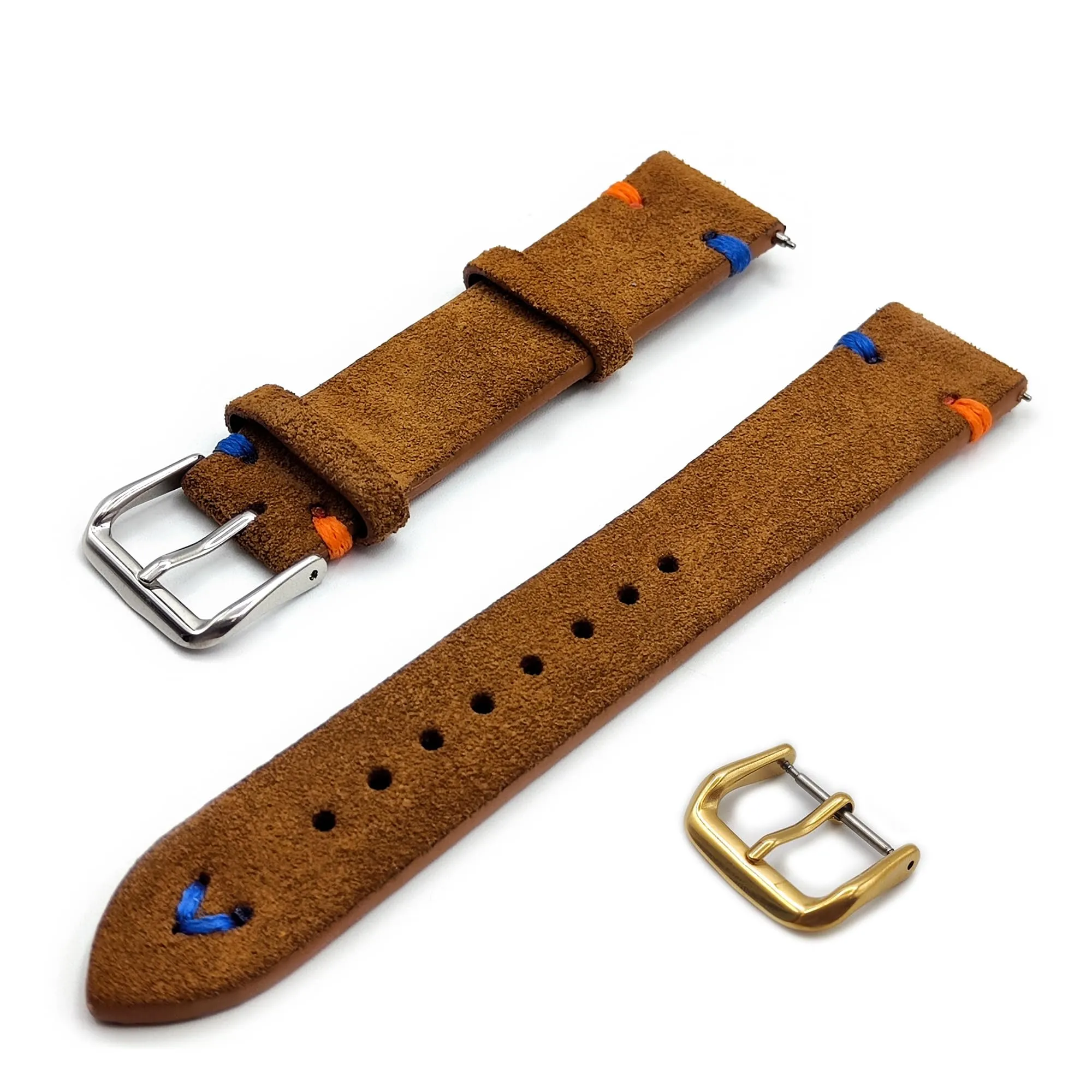 Generico One More Strap Cinturino in Vera Pelle Scamosciata Vintage 22mm Marrone orange/blue - immagine 1