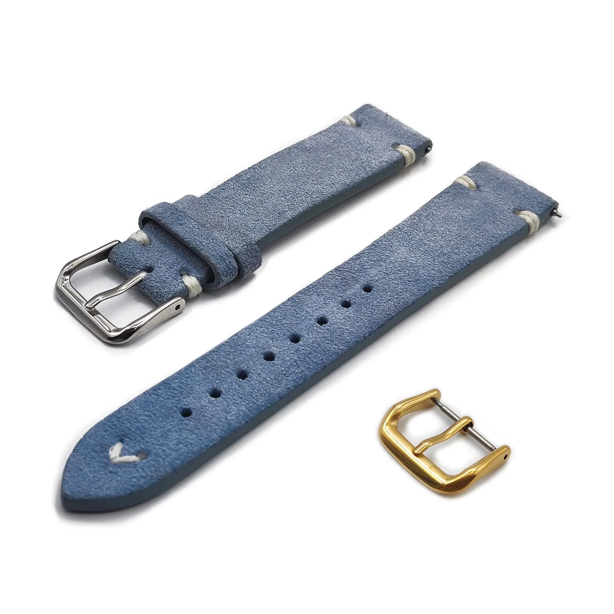Generico Cinturino in Vera Pelle Scamosciata Vintage One More Strap 18mm - Azzurro - immagine 1