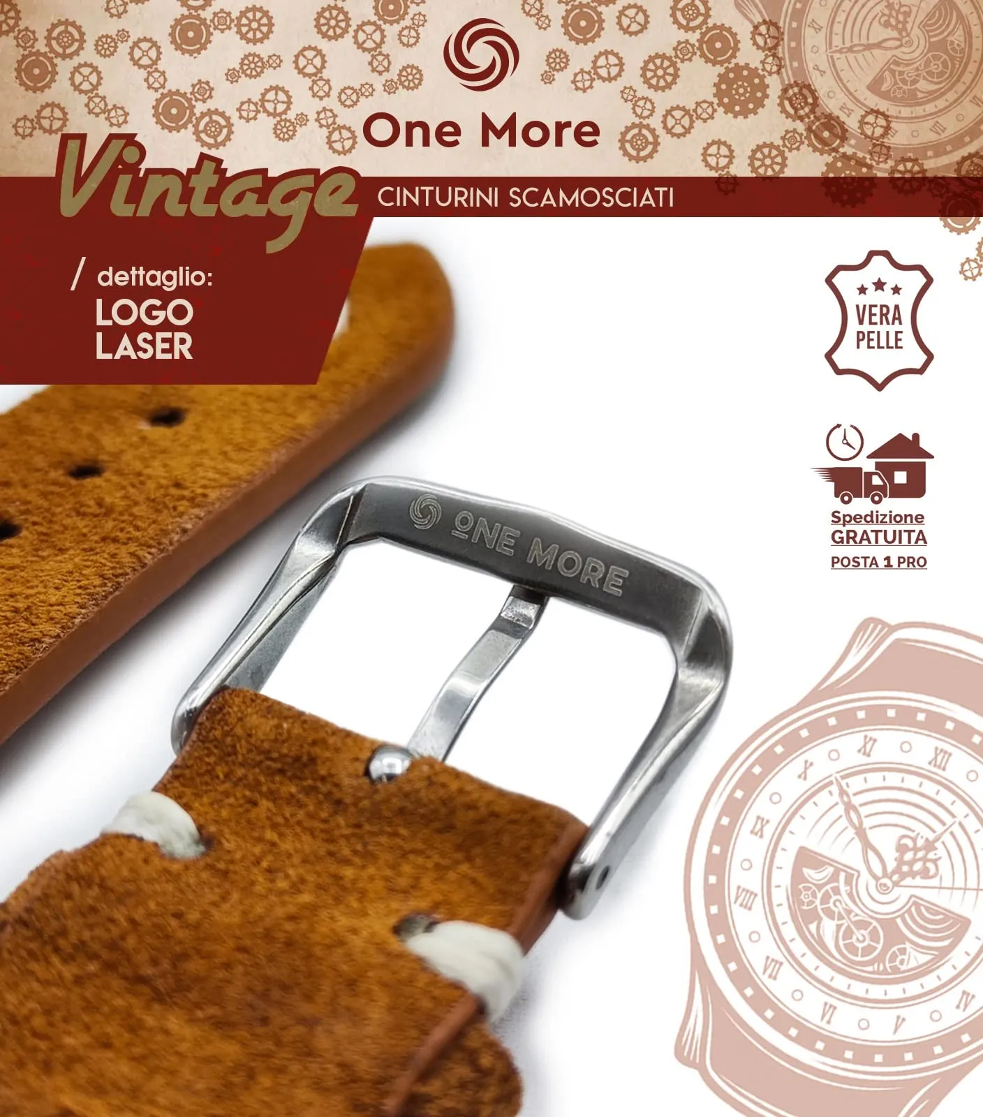 Generico Cinturino in Pelle Scamosciata Vintage One More Strap 22mm, Azzurro - immagine 5
