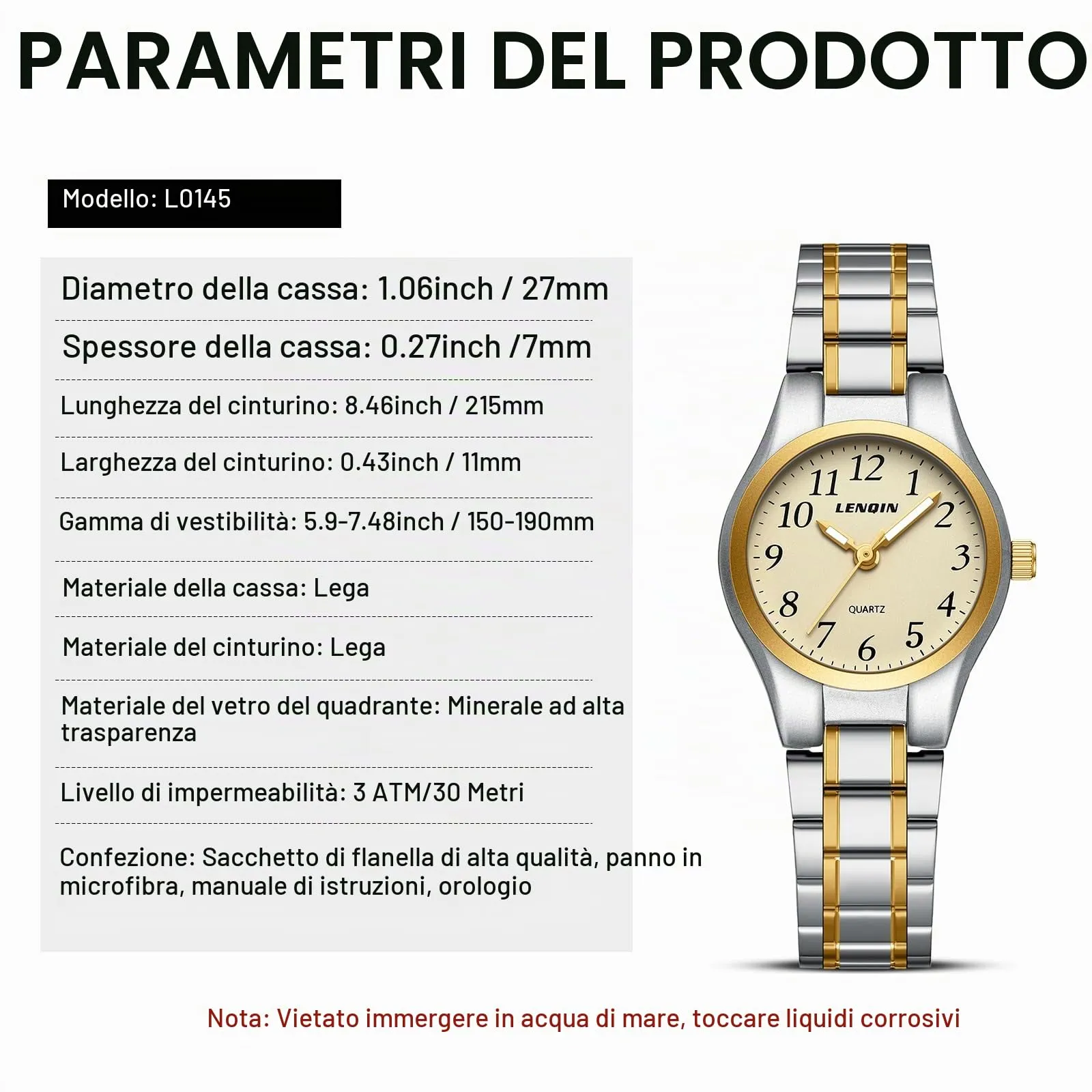 LN LENQIN Orologio Donna Analogico al Quarzo in Acciaio Inossidabile L0145 - immagine 9