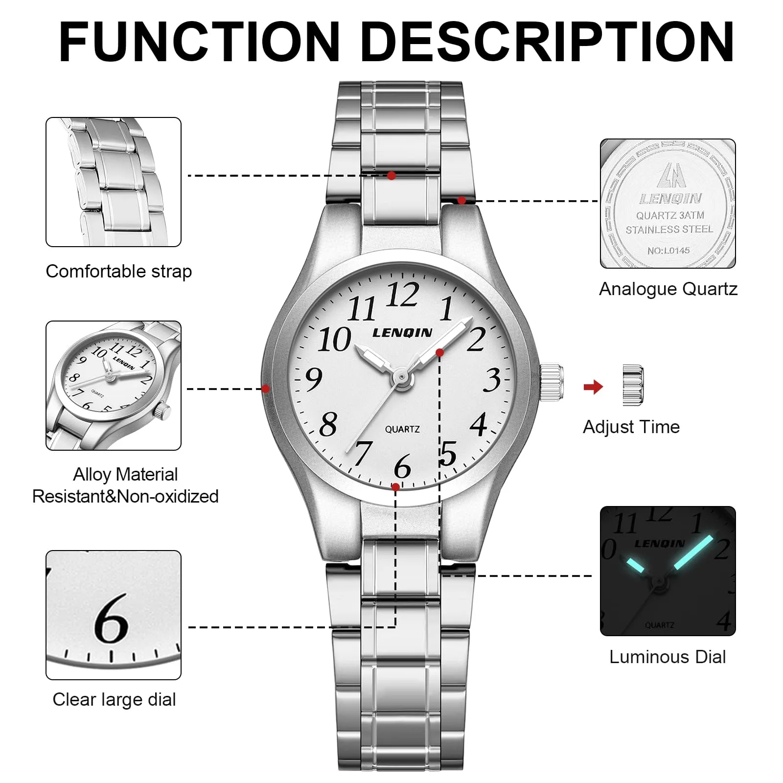 LN LENQIN Orologio Donna Analogico al Quarzo in Acciaio Inossidabile L0145 - immagine 8