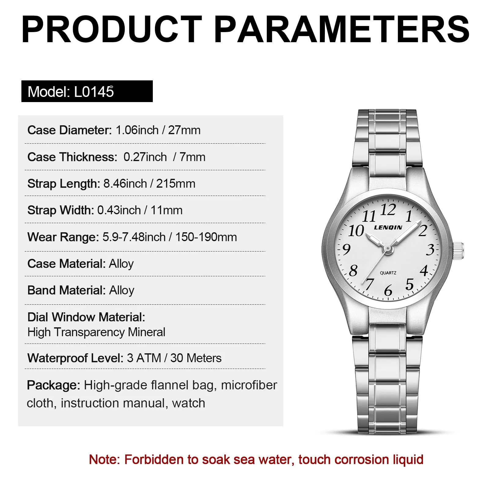 LN LENQIN Orologio Donna Analogico al Quarzo in Acciaio Inossidabile L0145 - immagine 9