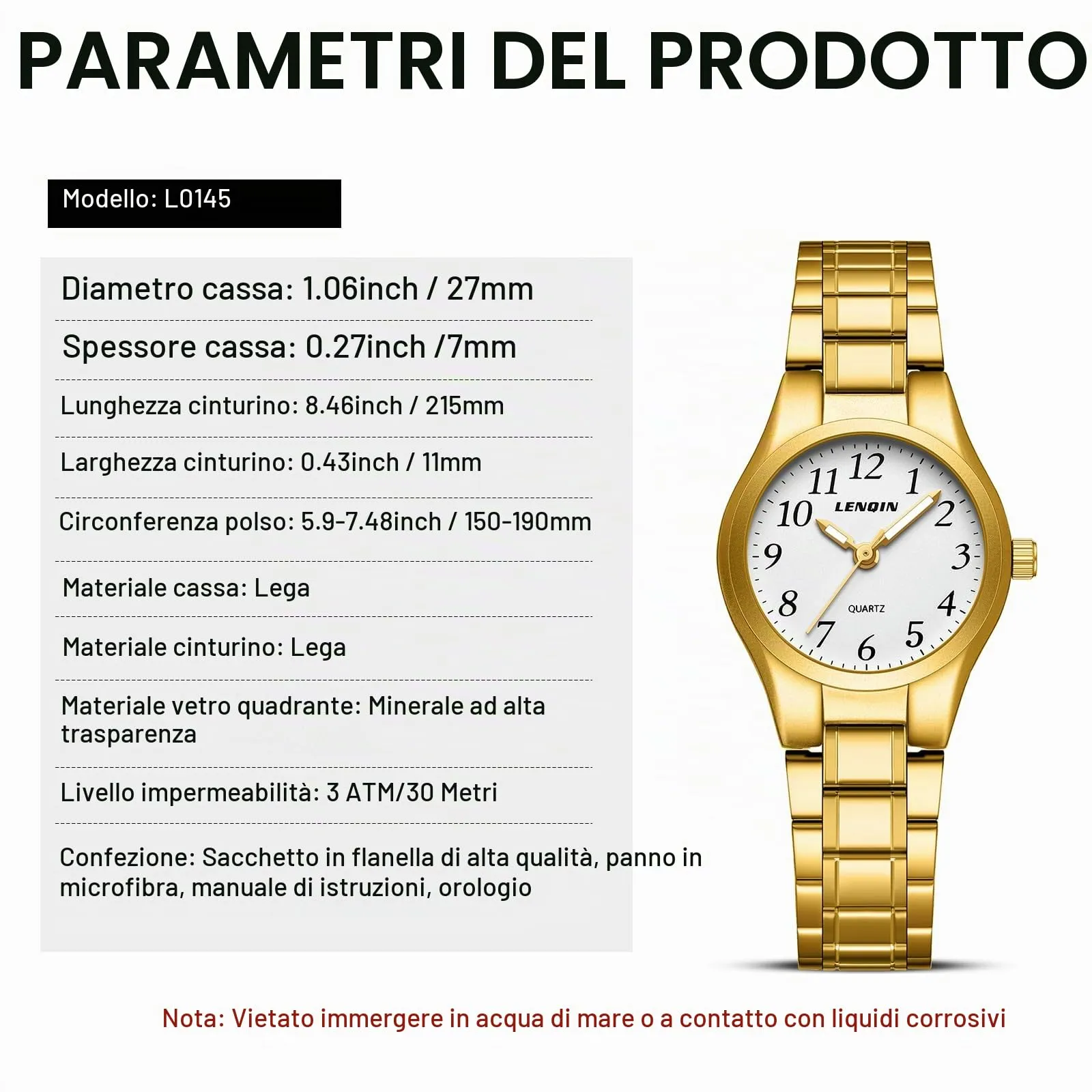 LN LENQIN Orologio Donna Analogico Quarzo L0145 Cinturino in Pelle - immagine 9